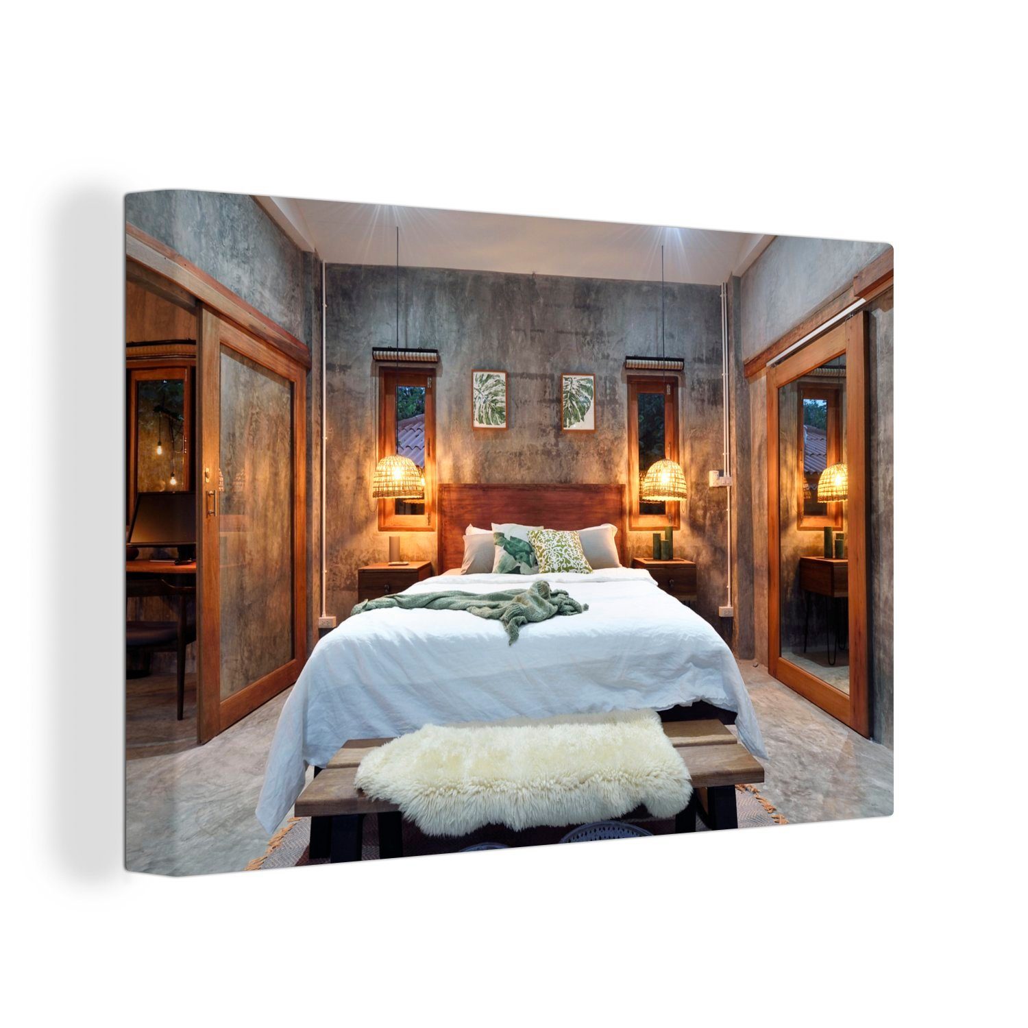 OneMillionCanvasses® Leinwandbild Tropisches Schlafzimmer, (1 St), Wandbild  Leinwandbilder, Aufhängefertig, Wanddeko, 30x20 cm