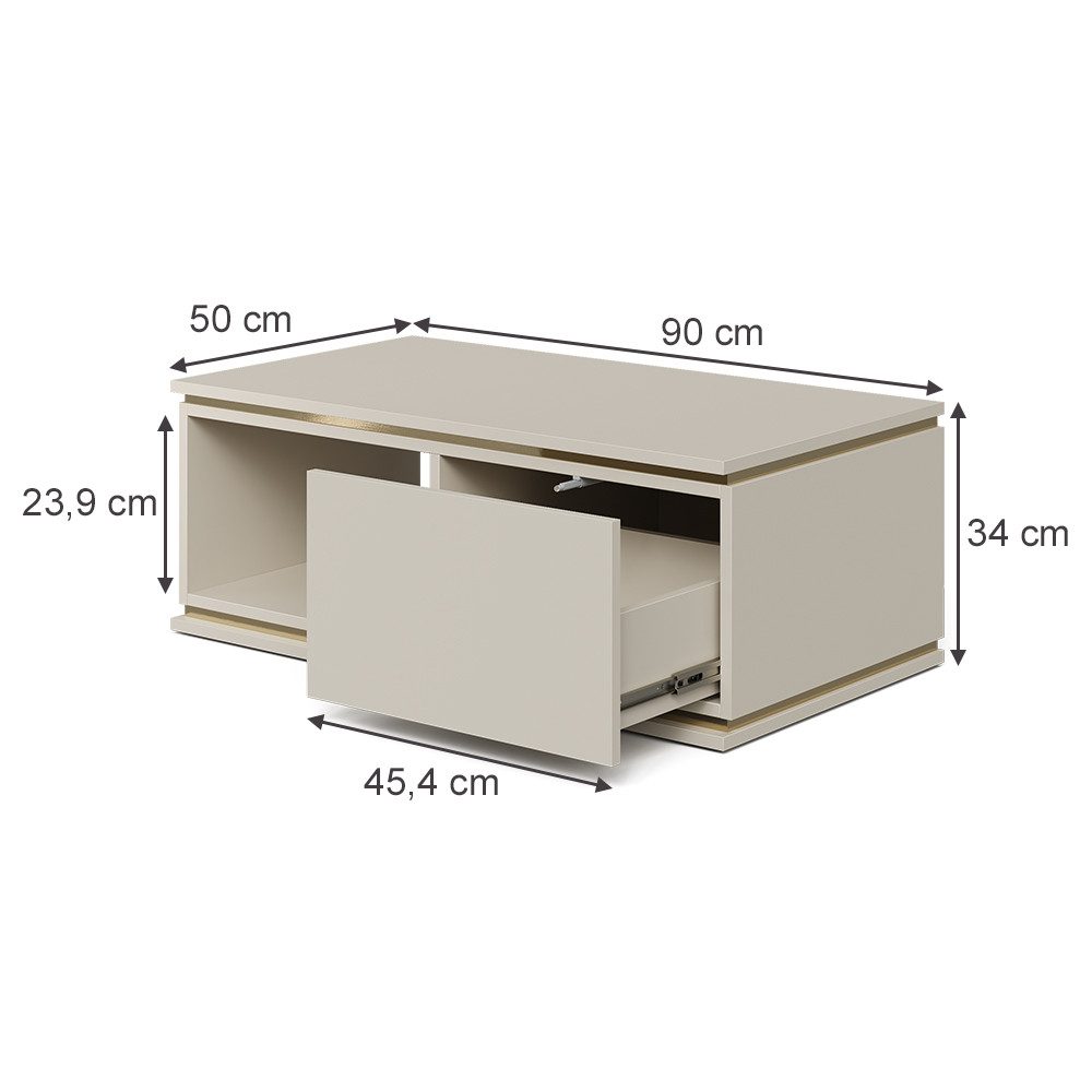 Vicco Couchtisch Linette, Cashmere/Gold, 90 x 50 cm mit Schublade (1-St)
