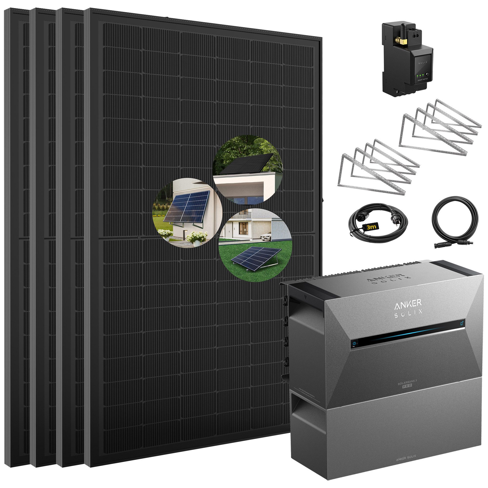 SolarMars Balkonkraftwerk mit Speicher 2000W Anker Solix Solarbank 3 E2700 Pro, 2000 W, Monokristallin, (mit optionaler BP2700 Erweiterungsakku und Halterung), mit intelligenter KI zur dynamischen Überwachung des Stromverbrauchs