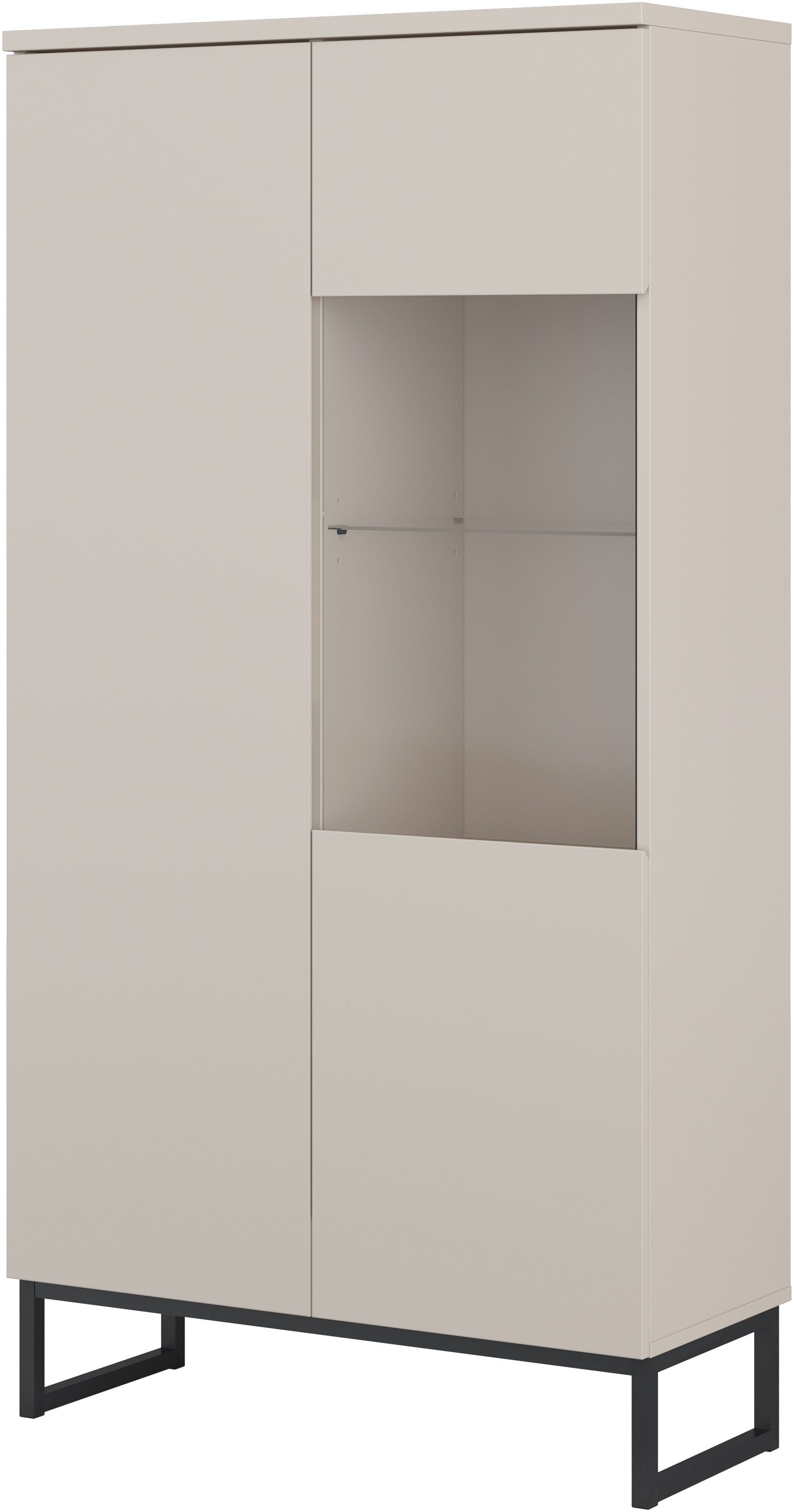 OTTO home Vitrine Modo II, Breite 80 cm, moderner griffloser Vitrineschrank Vitrine viel Stauraum, Einlegeböden verstellbar, Glastür, Metallkufen