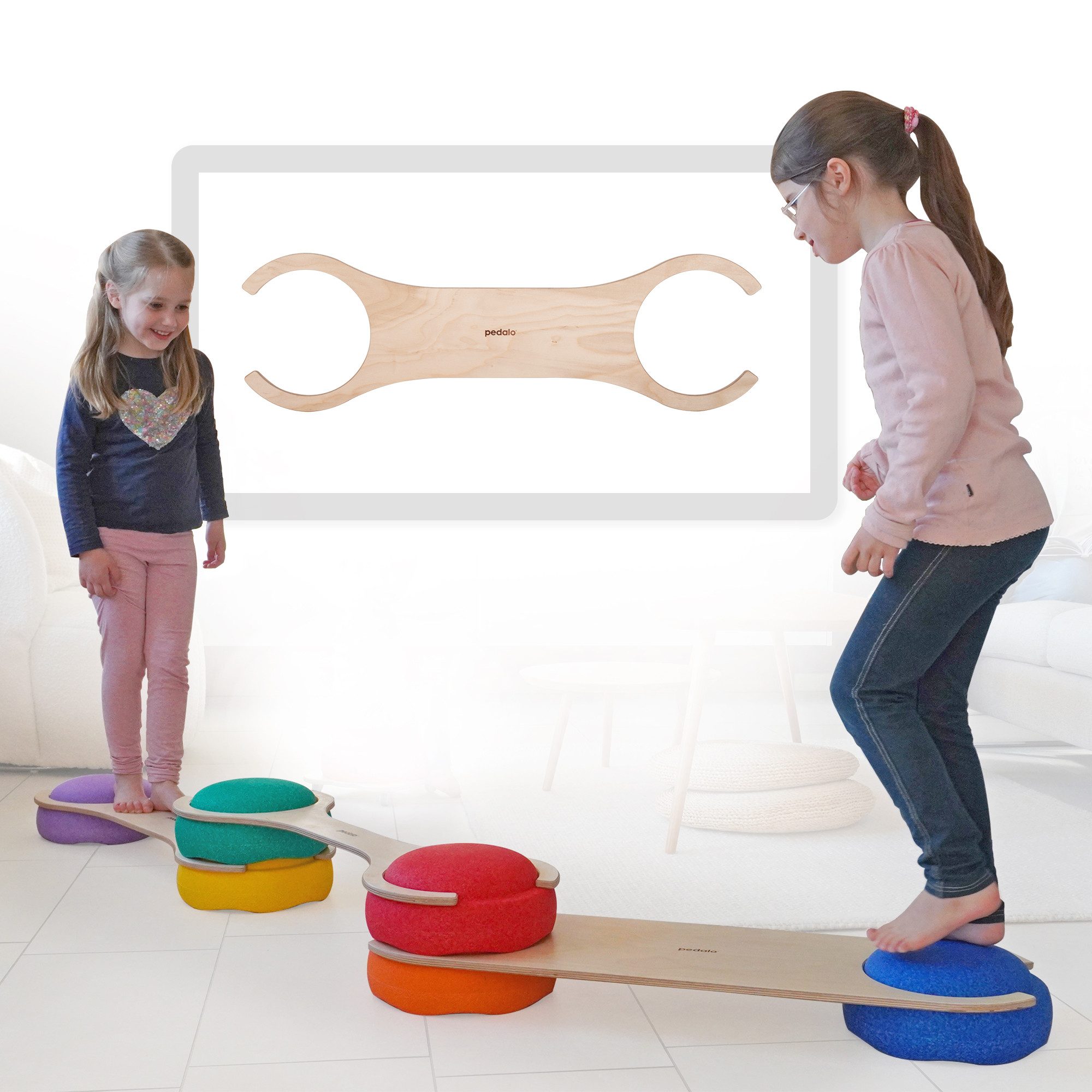 pedalo® Balanceboard Stapelbaustein Balanciersteg / Gleichgewicht Parcours / Kinder, Passend für original Stapelsteine, Breit
