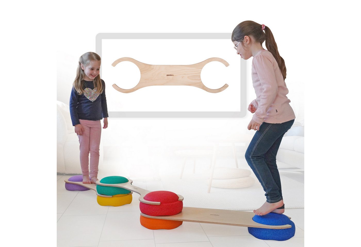 pedalo® Balanceboard Stapelbaustein Balanciersteg / Gleichgewicht Parcours / Kinder, Passend für original Stapelsteine, Breit