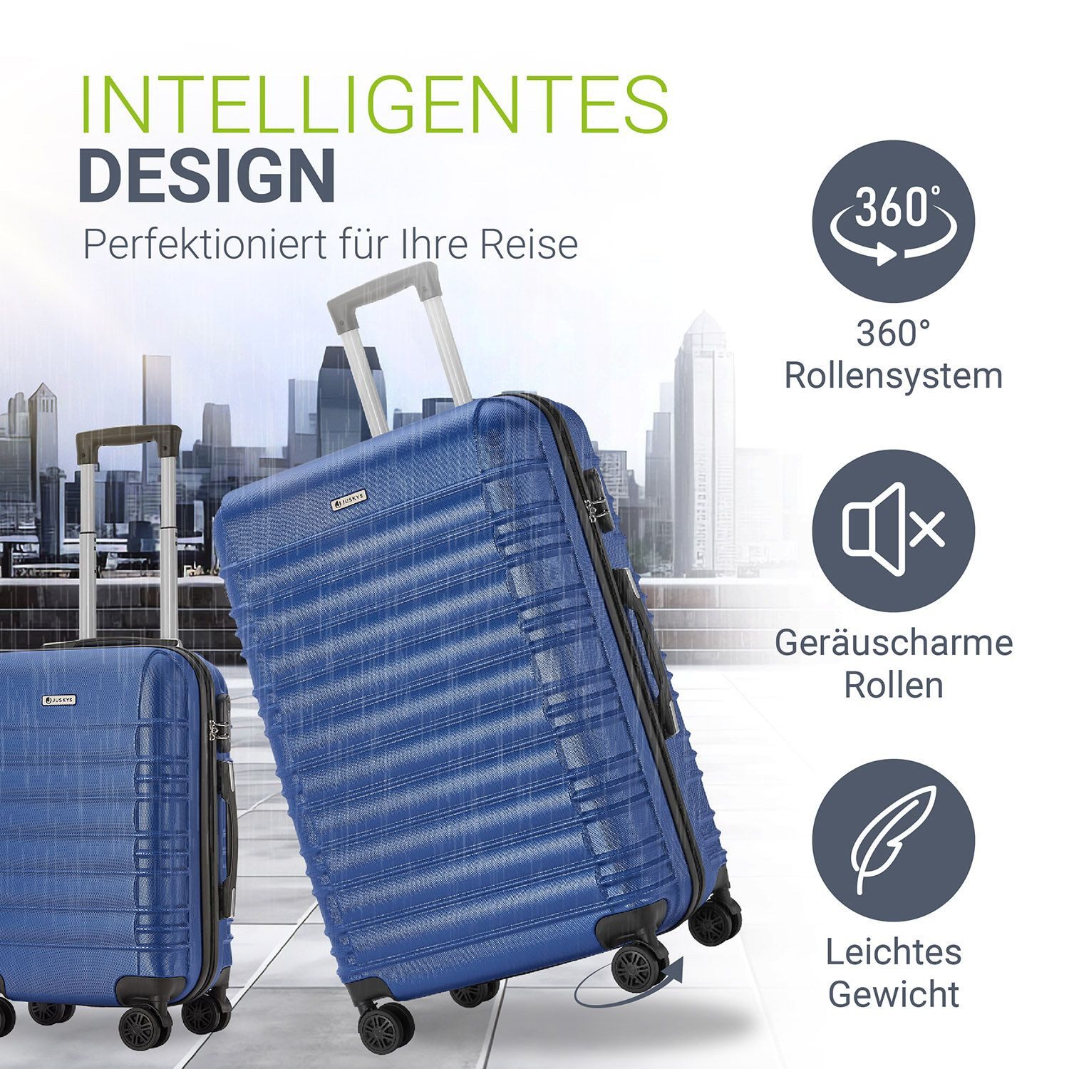 Juskys Trolleyset Rom, 4 Rollen, (3 tlg., 3-teilig), Aluminium, Rollen, Innenfutter, Ergonomische Griffe, 3er Set