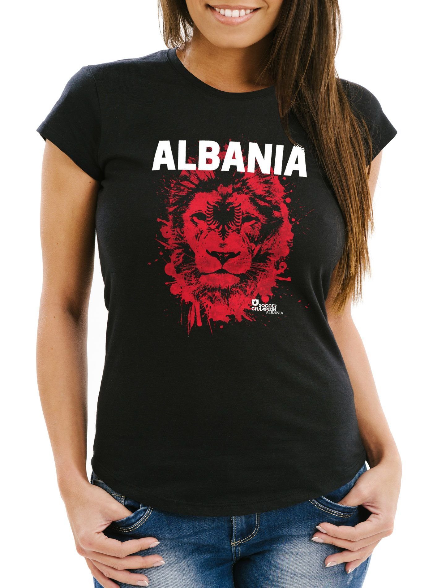 MoonWorks Print-Shirt Damen T-Shirt Fanshirt Albanien Albania Fußball EM WM Löwe Shqipërisë MoonWorks® mit Print | T-Shirts