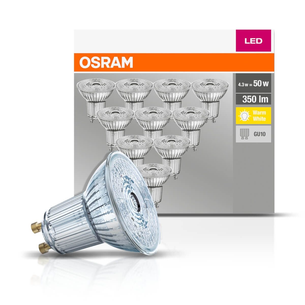 Osram LED-Leuchtmittel Osram 10x LED BASE PAR16 4,3W = 50W GU10 Strahler 350lm 36° 2700K