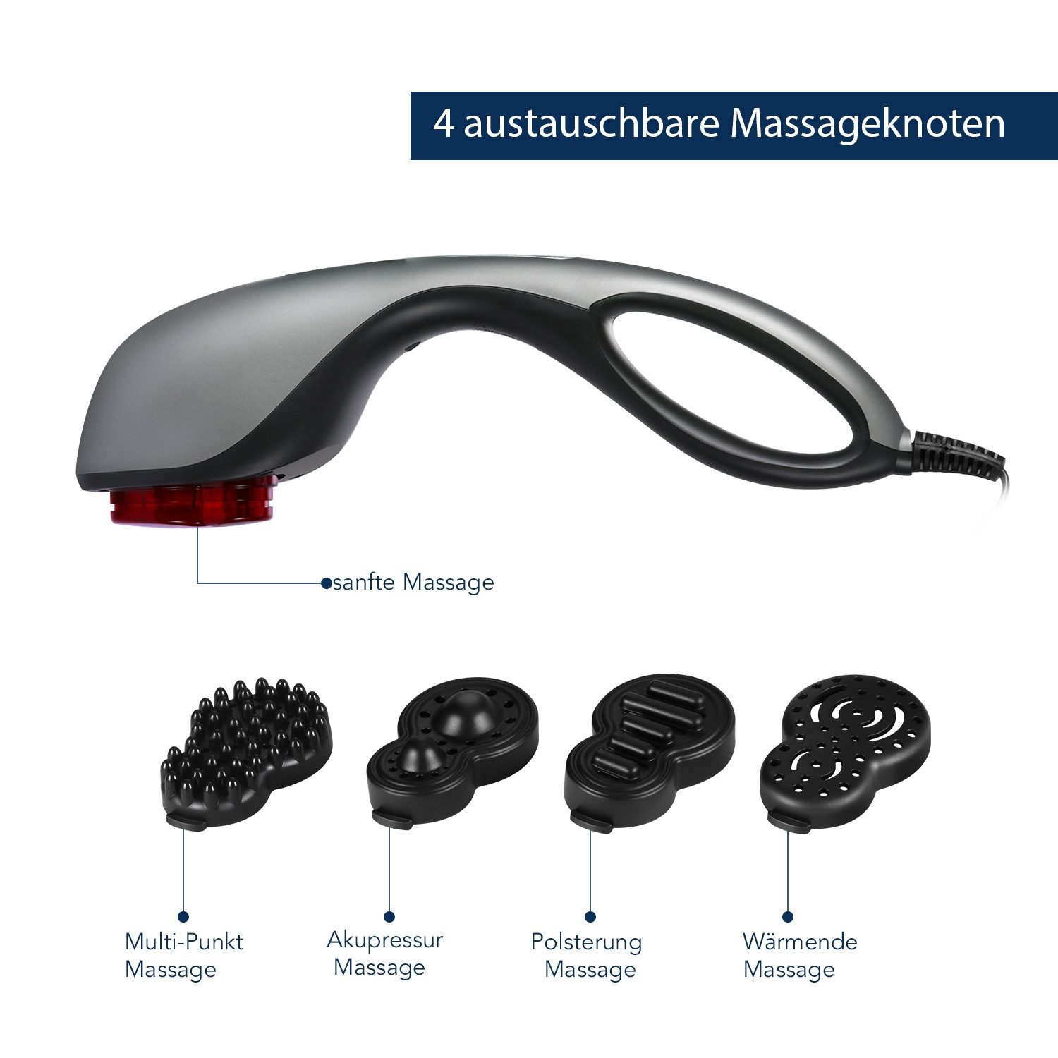 NAIPO Shiatsu-Massagegerät, Kabellos, 4 Aufsätze, verschiedene Intensitäten