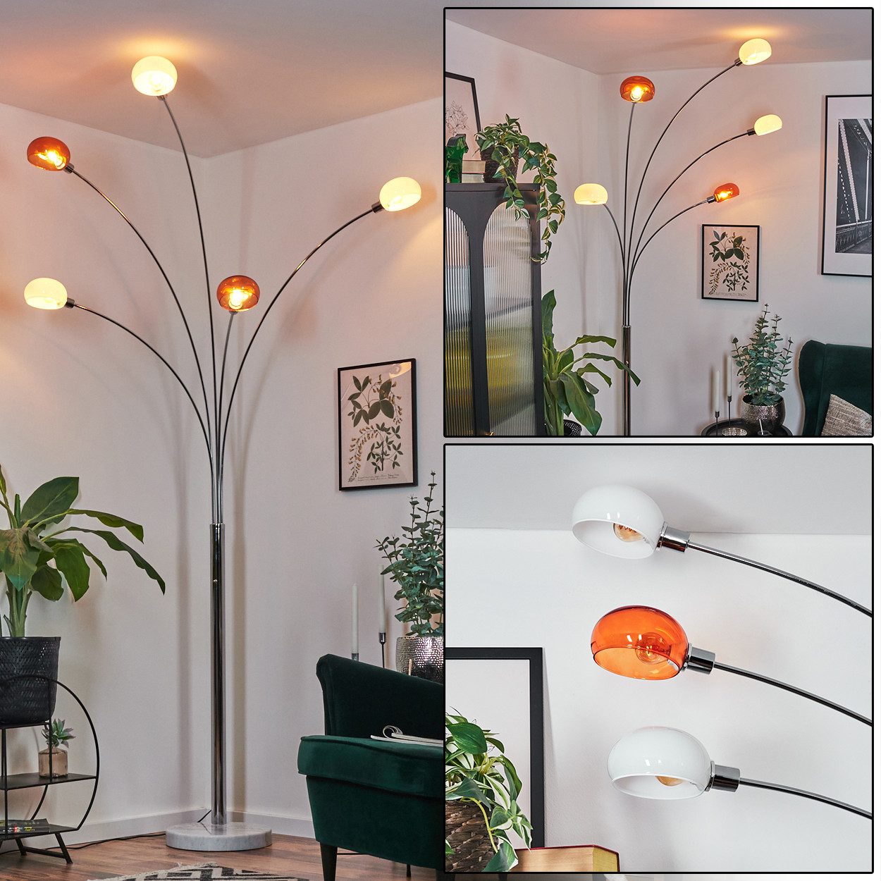 Stehlampe Stehlampe aus Metall in Schwarz/Orange/Weiß, Retro-Design