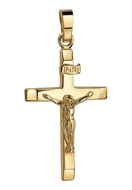 JEVELION Kreuzkette Kruzifix Kreuz Anhänger 585 Gold (Goldanhänger, für Damen und Herren), Mit Panzerkette vergoldet- Länge wählbar 36 - 70 cm.