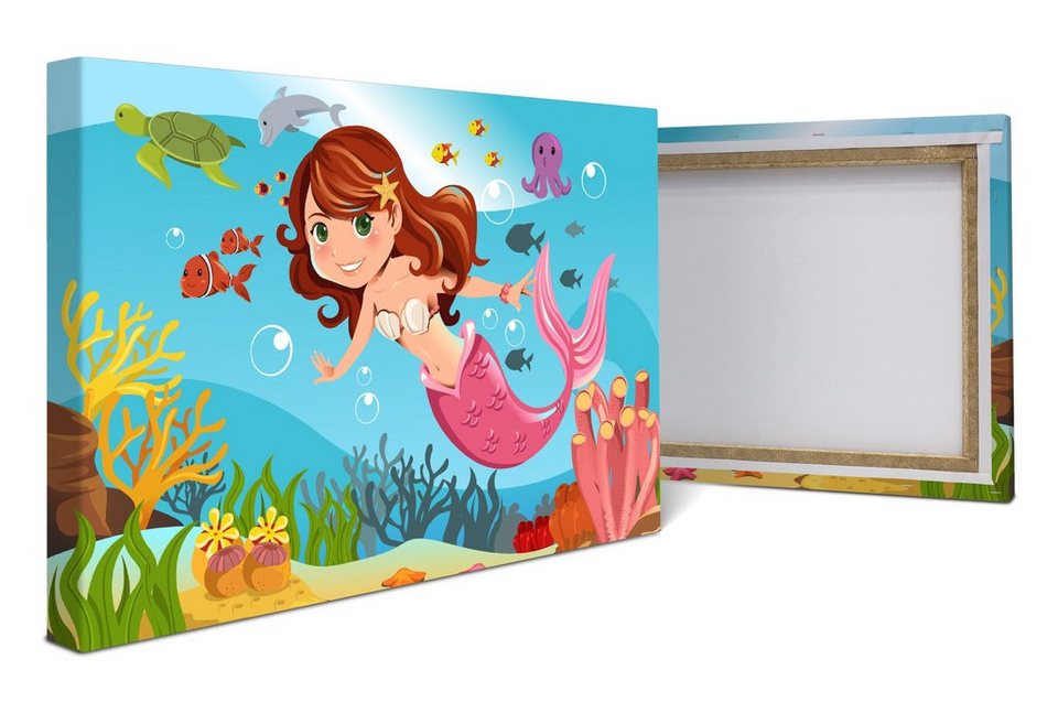 wandmotiv24 Leinwandbild kleine Meerjungfrau, Kinder Motive (1 St),  Wandbild, Wanddeko, Leinwandbilder in versch. Größen