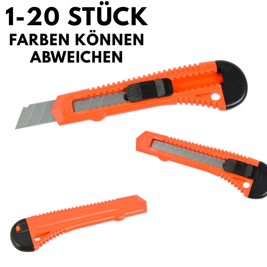 VERK GROUP Cuttermesser Cuttermesser 18 mm Cutter Teppichmesser Kartonmesser Kunststoff, (Packung, 10-tlg), 18 mm Klinge, Kunststoffgehäuse