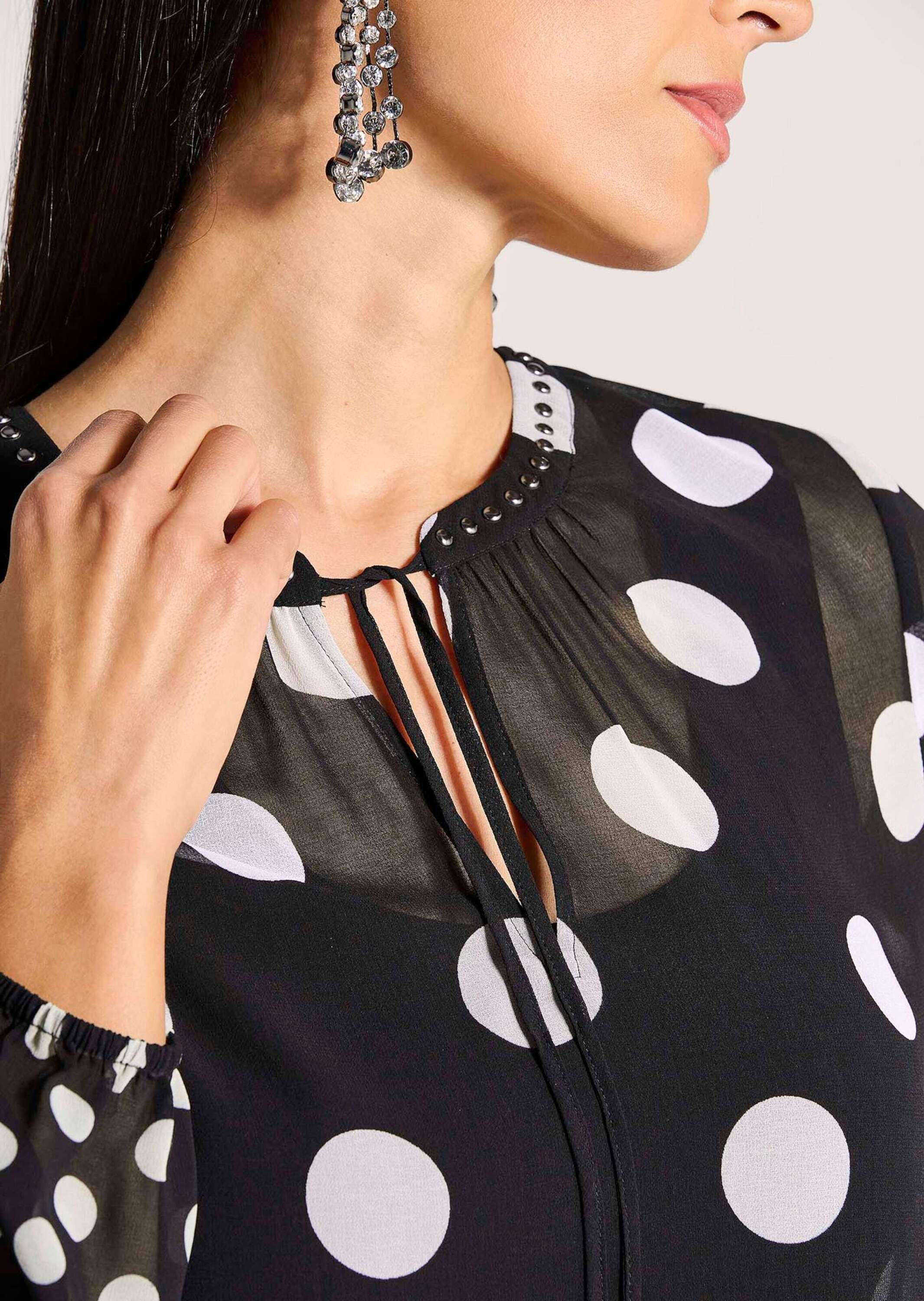 MADELEINE Langarmbluse Elegante Bluse mit Pünktchen-Druck Zart transparent mit Rundhals, Bindeband und langen Ärmeln