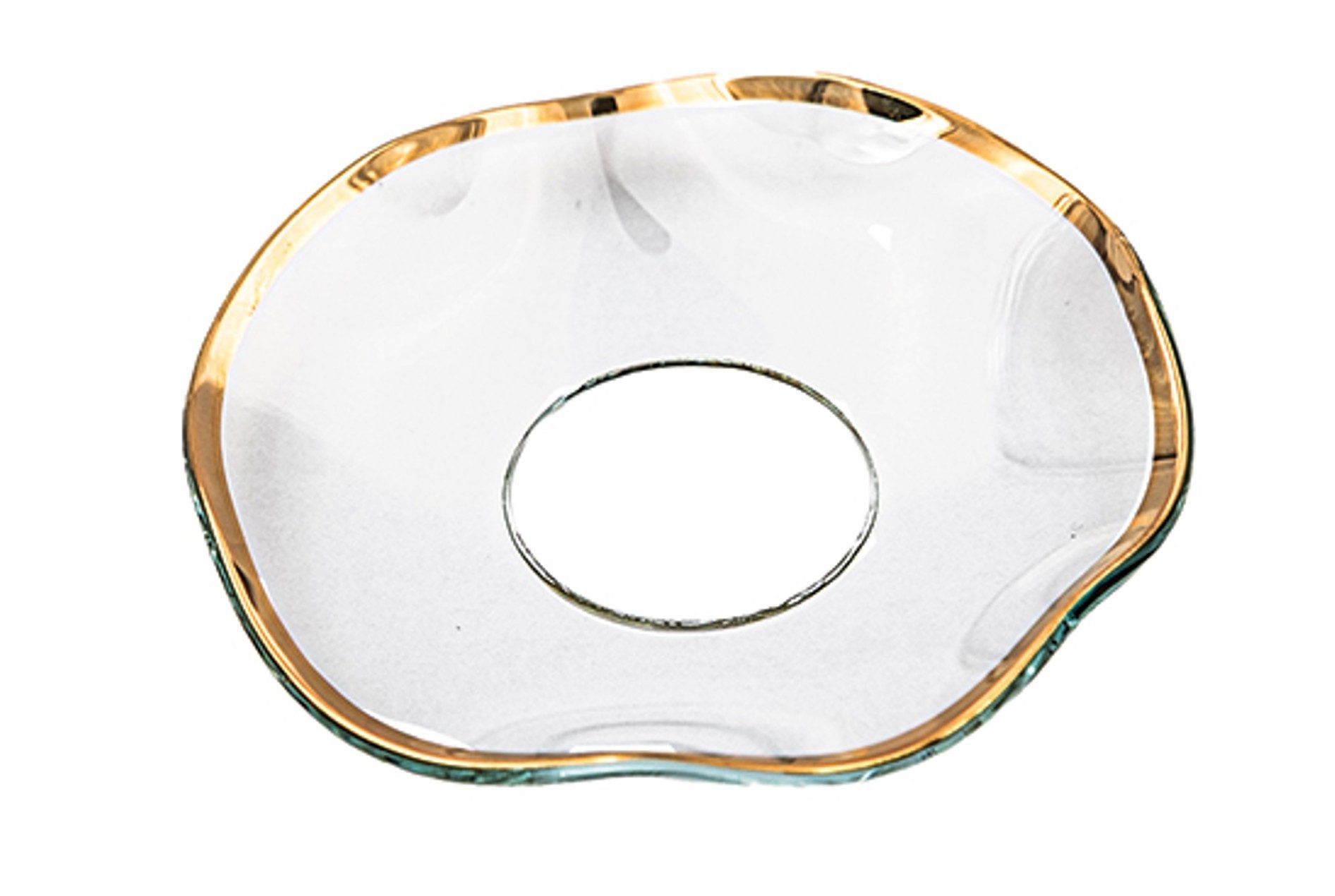 Holfeuer Crystal Design Spitzkerze Glas-Kerzenmanschette "Gewellt Goldrand" für Kerzen bis Ø 25 mm