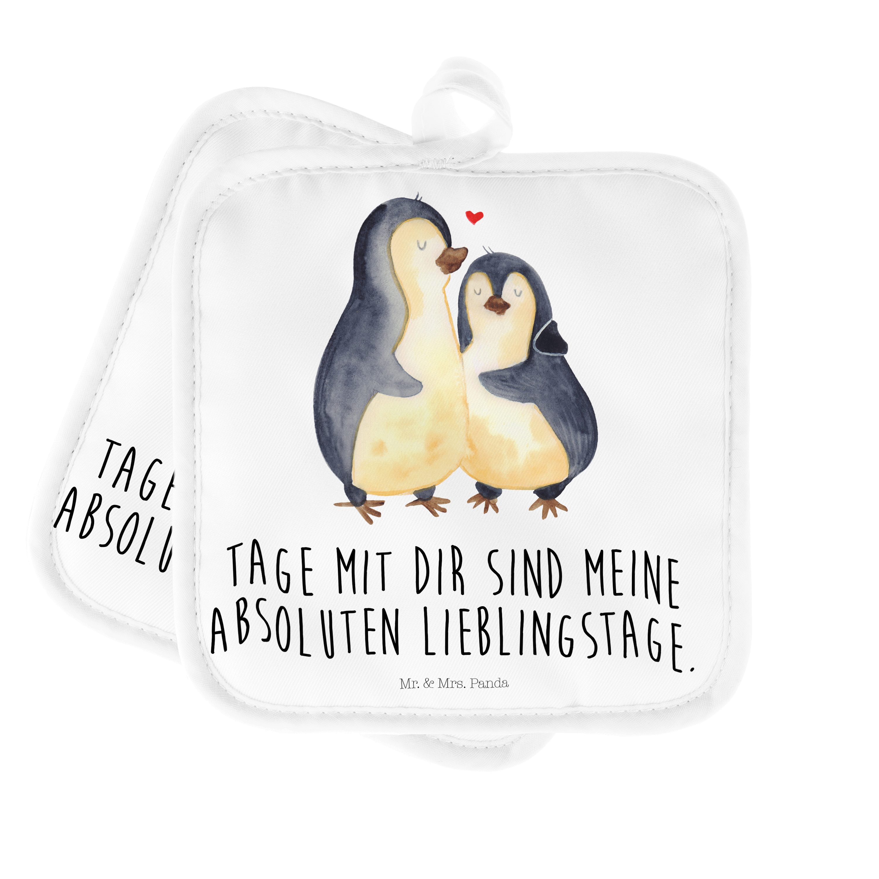 Mr. & Mrs. Panda Topflappen Pinguin umarmend - Weiß - Geschenk, Topfuntersetzer, Hochzeit, Liebe, (1-tlg)