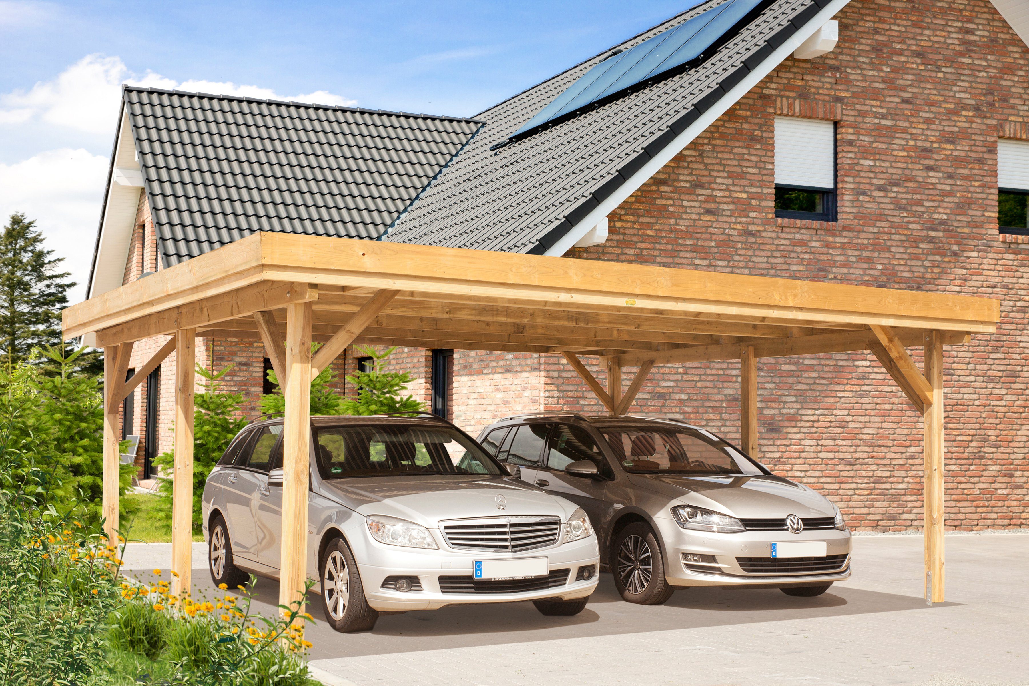 Kiehn-Holz Doppelcarport KH 102, BxT: 604x510 cm, 210 cm Einfahrtshöhe,  Alu-Dach