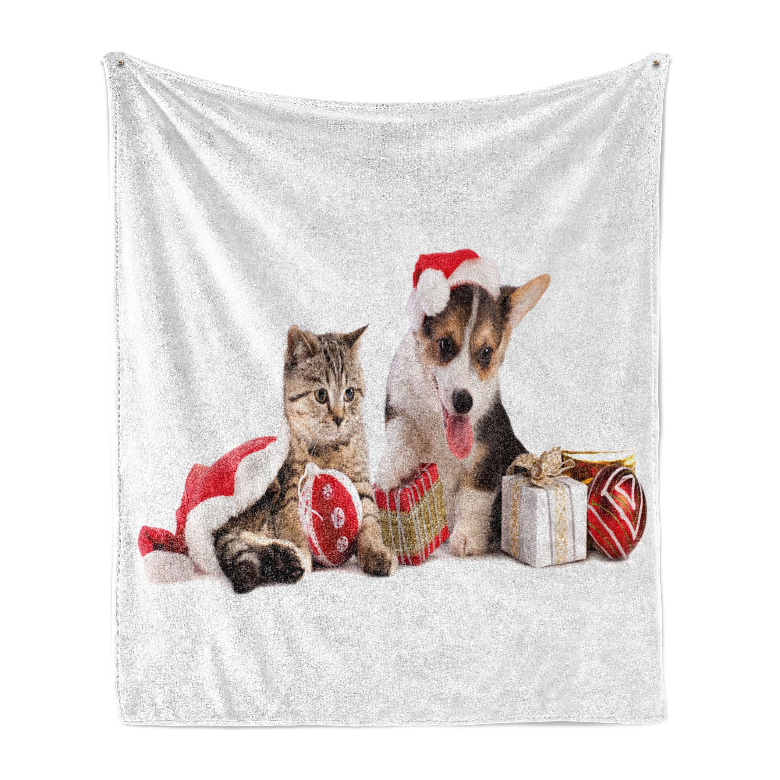Wohndecke Gemütlicher Plüsch für den Innen- und Außenbereich, Abakuhaus, Weihnachten Hund Katze mit Geschenken