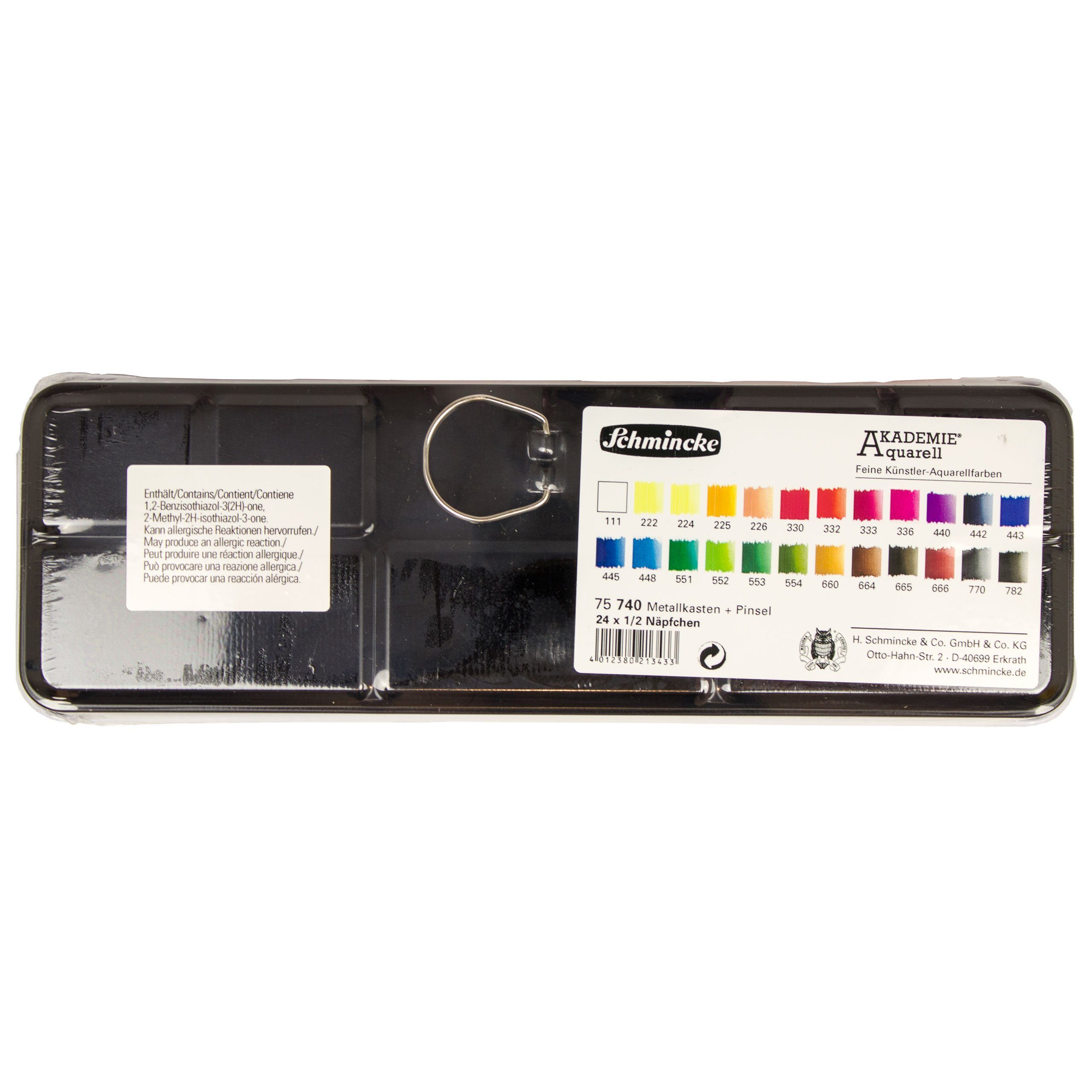 Schmincke Aquarellfarbe AKADEMIE Aquarell Malkästen Metallkasten, 24 x 1/2 Näpfchen 75 740 097