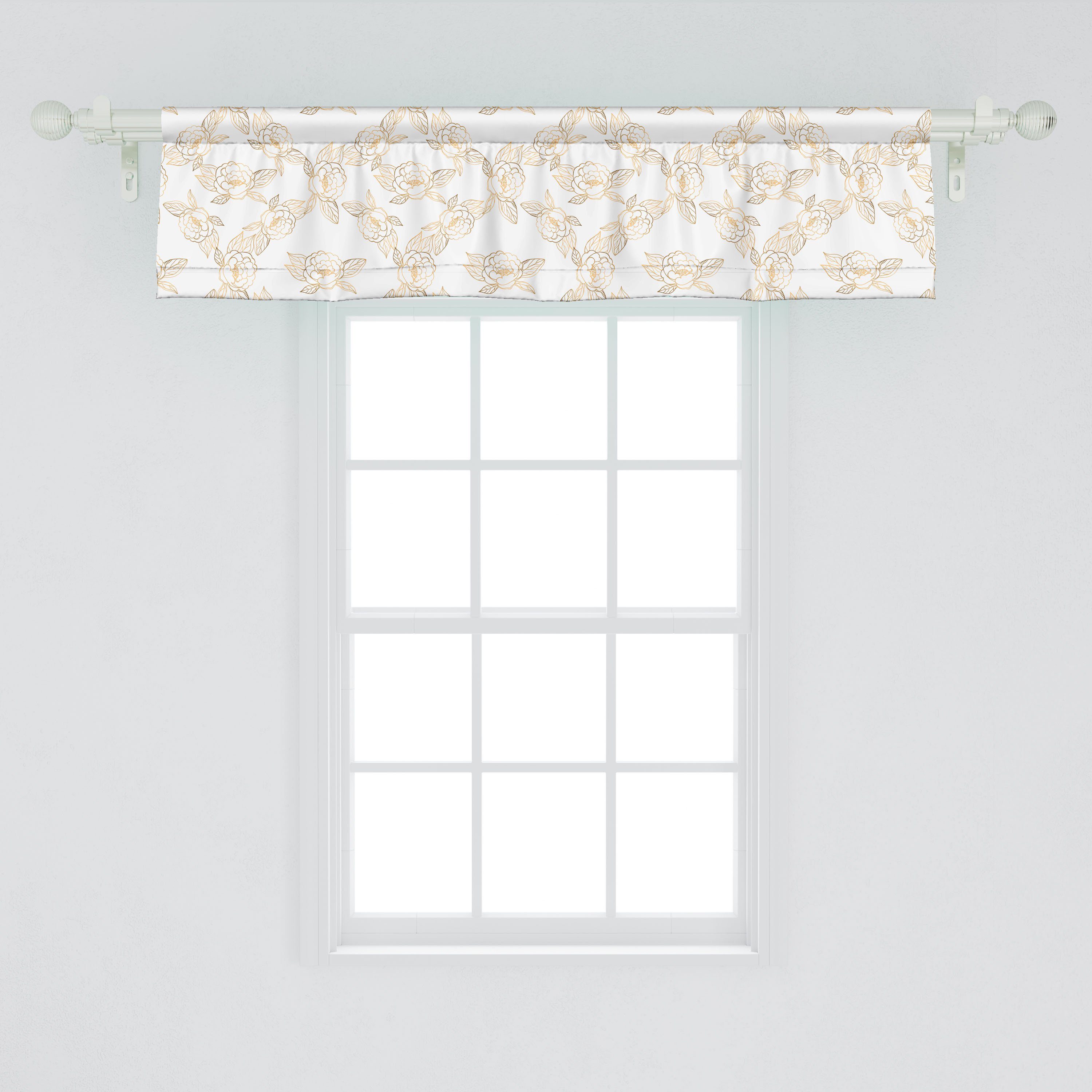 Abakuhaus, Volant Roses mit Entlang Vorhang Ombre Schlafzimmer Leaves Küche für Blumen Scheibengardine Microfaser, Stangentasche, Dekor