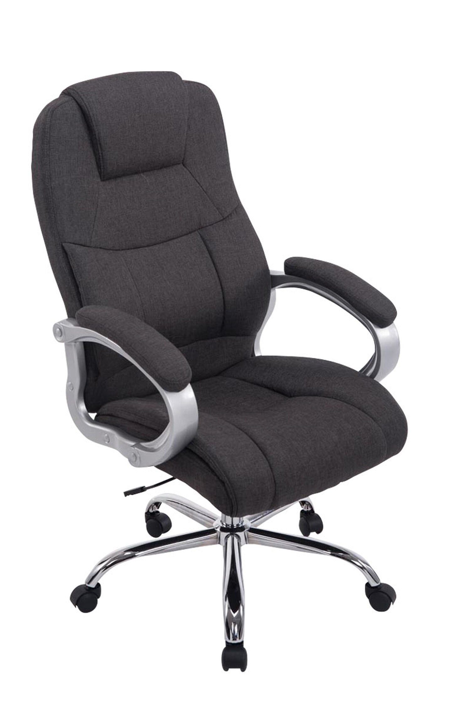 TPFLiving Bürostuhl Apodo mit bequemer Rückenlehne - höhenverstellbar und 360° drehbar (Schreibtischstuhl, Drehstuhl, Chefsessel, Bürostuhl XXL), Gestell: Metall chrom - Sitz: Stoff dunkelgrau