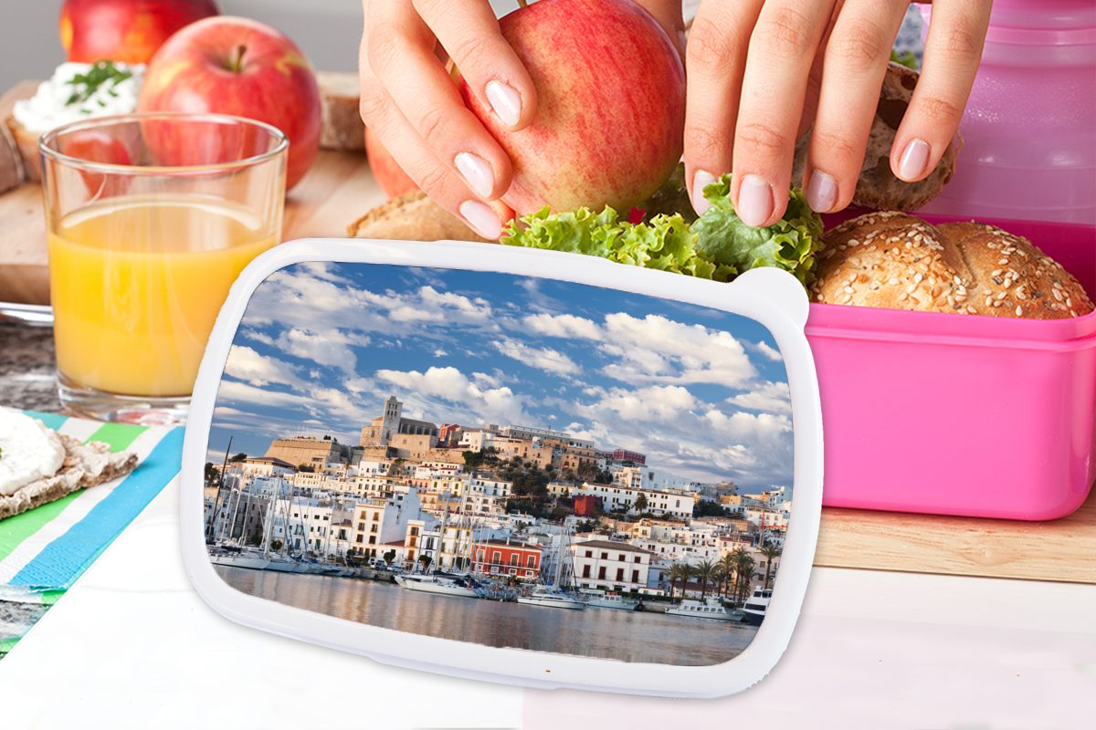 Brotdose Erwachsene, Sonnenaufgang, Kunststoff, MuchoWow Mädchen, Ibiza-Stadt (2-tlg), Brotbox Kinder, bei Kunststoff für Snackbox, rosa Lunchbox