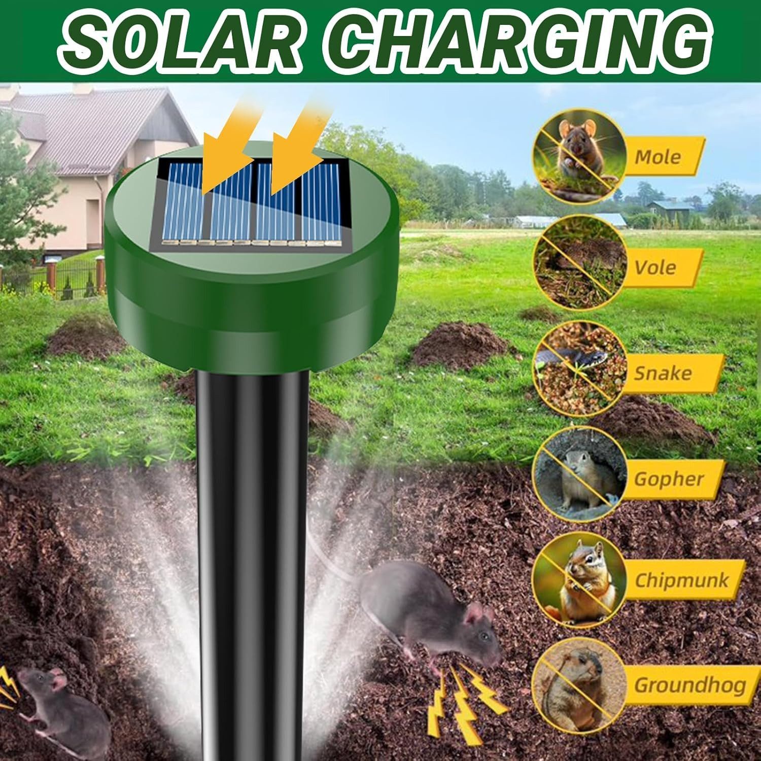 FELIXLEO Ultraschall-Tierabwehr Solar Maulwurfschreck Wühlmausschreck Garten, 4-tlg. – Bild 5 von 5