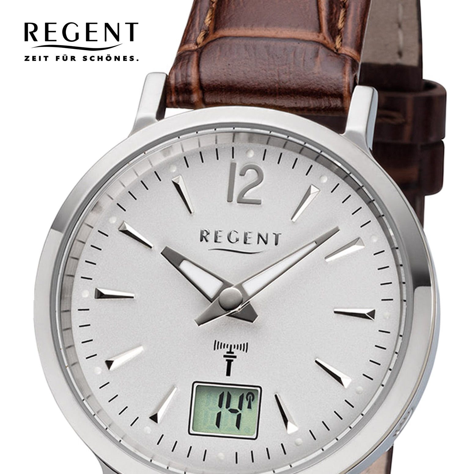 Regent Lederarmband Funkwerk, 30mm), Damen FR-256 rund, Funkuhr Leder klein Funkuhr Uhr Damen Regent (ca.