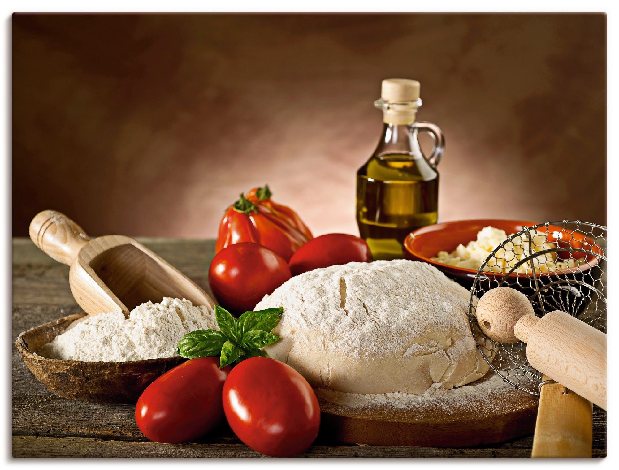 Artland Wandbild Teig für Pizza, Lebensmittel (1 St), als Alubild, Outdoorbild, Leinwandbild, Poster in verschied. Größen