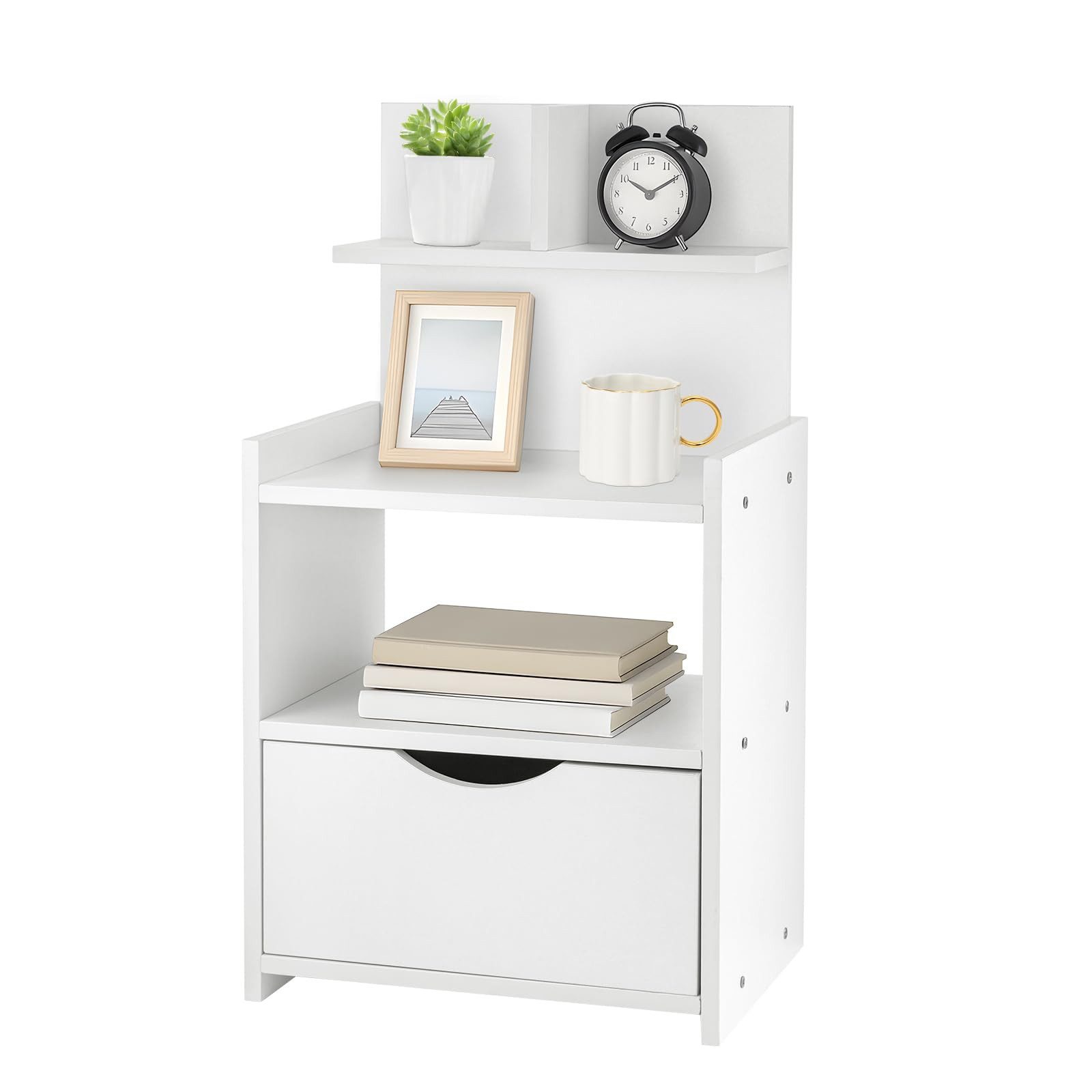 Youyijia Beistelltisch Beistelltisch mit Schublade–60x32,5x25,5cm, weißer Nachttisch-Schrank