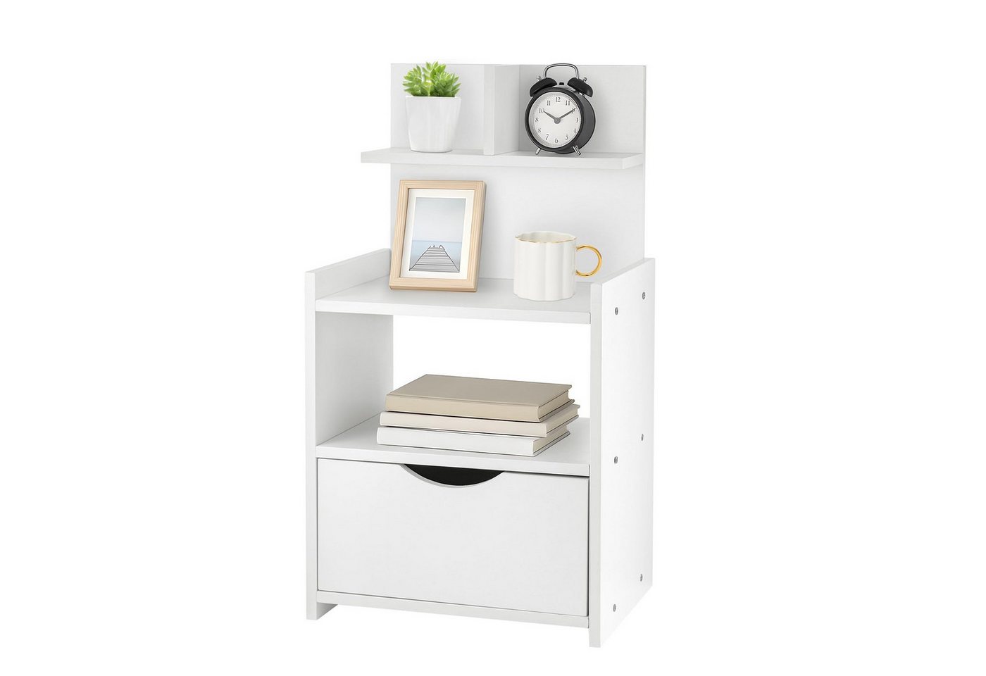 Youyijia Beistelltisch Beistelltisch mit Schublade–60x32,5x25,5cm, weißer Nachttisch-Schrank