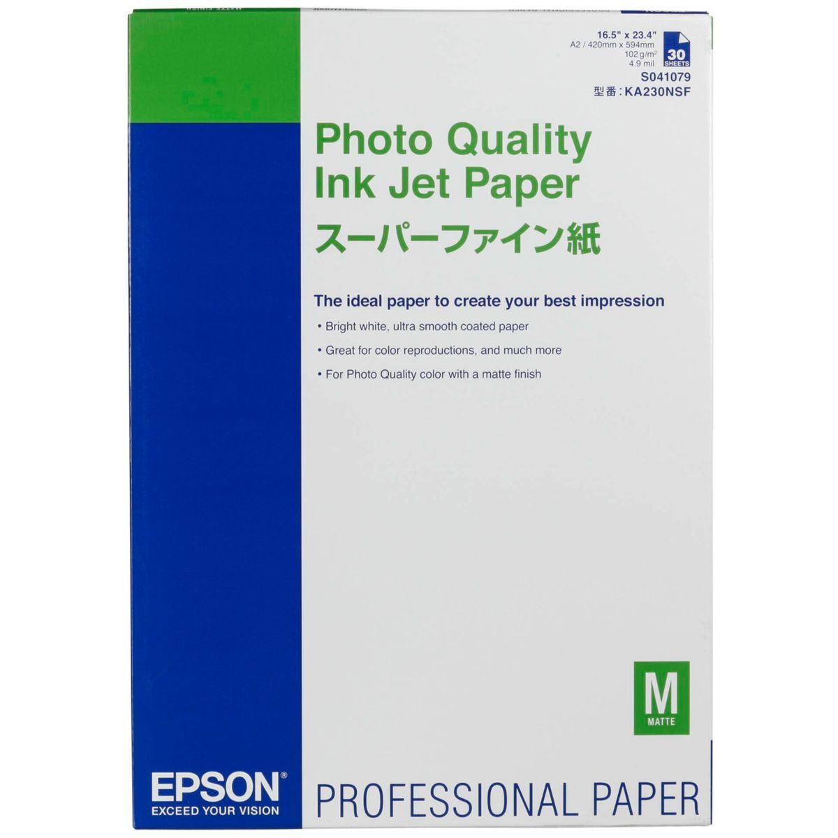 Epson Druckerpapier Inkjet Paper Photo Quality A 2, 30 Blatt, 105 g, S