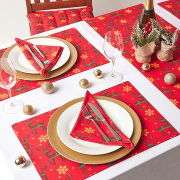 Homescapes Tischdecke Weihnachtstischdecke Rentier, rot, 100% Baumwolle, 137x137cm (1-tlg)
