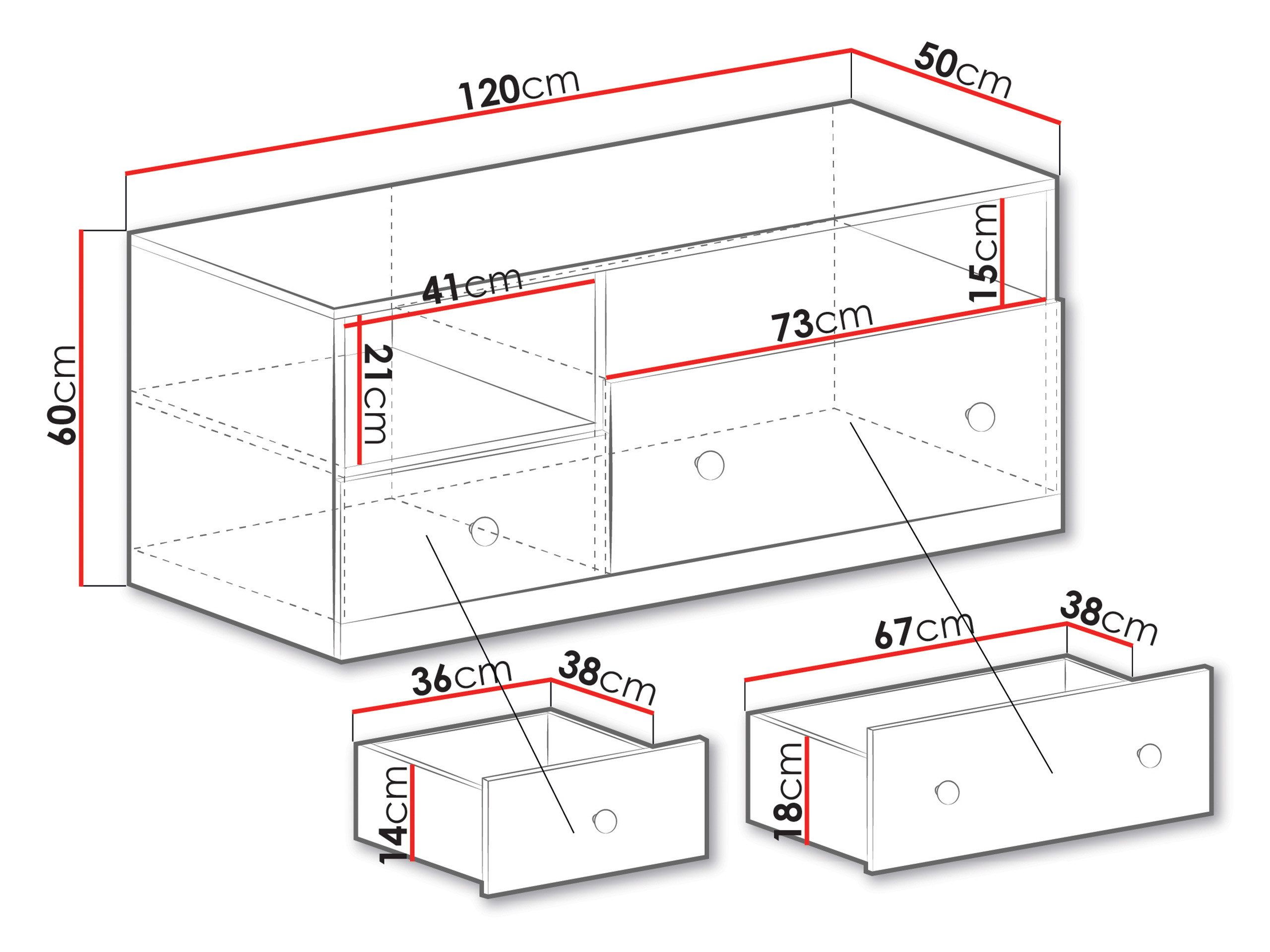 MIRJAN24 TV-Schrank Pixel PX11 (2-Schubladen und Regal) Kugelgleitschienen