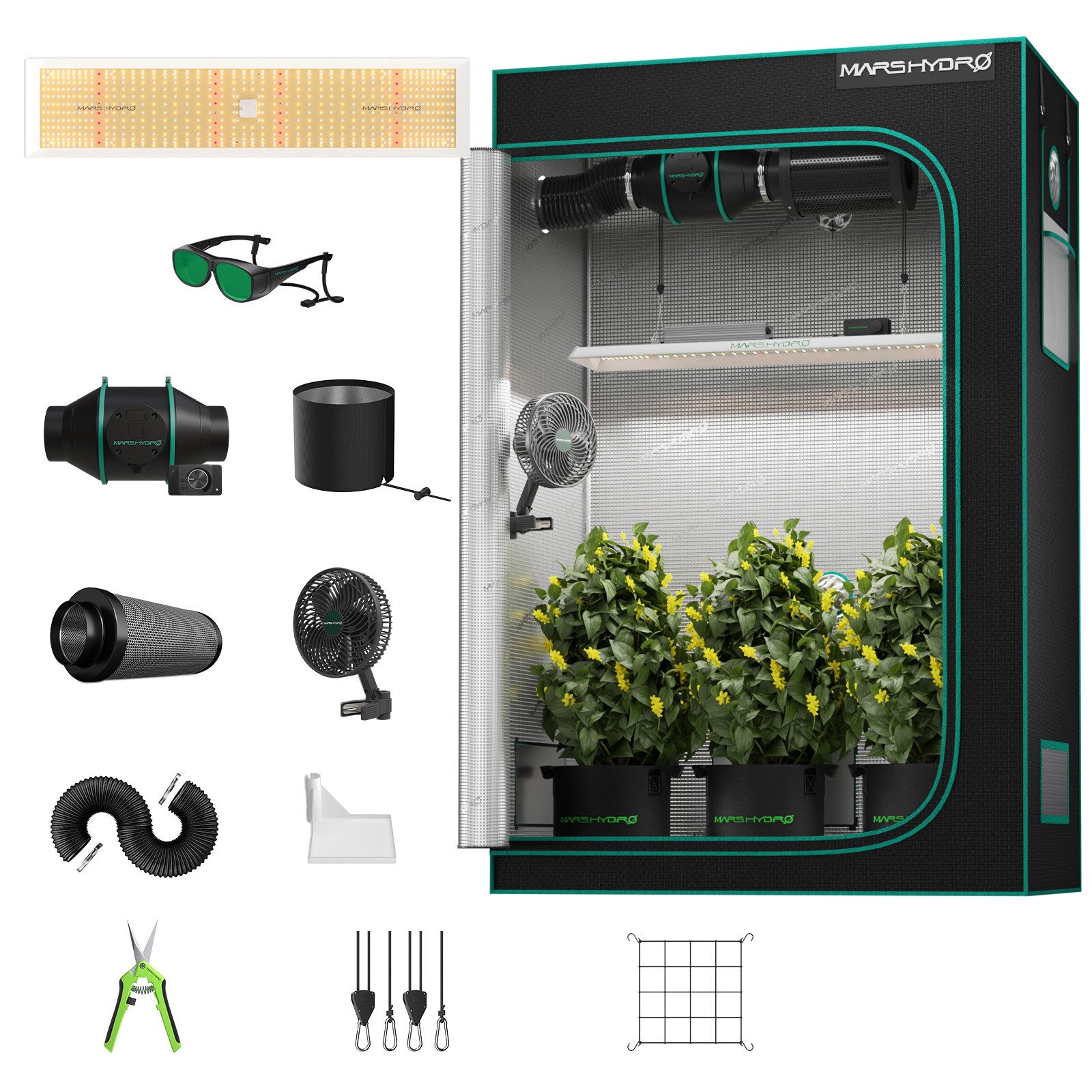 Mars Hydro Gewächshaus Mars Hydro Growbox Komplettset, BxTxH: 120 x 60 x 180 cm, BxLxH: 120 x 60 x 180 cm, TSL2000 LED 300W mit Abluftsystem