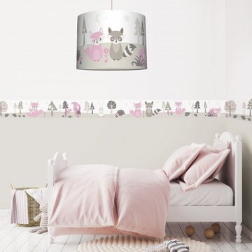 anna wand Lampenschirm Little Wood - Wald rosa - 40 x 30 cm - Kinderzimmer Hängelampe Mädchen