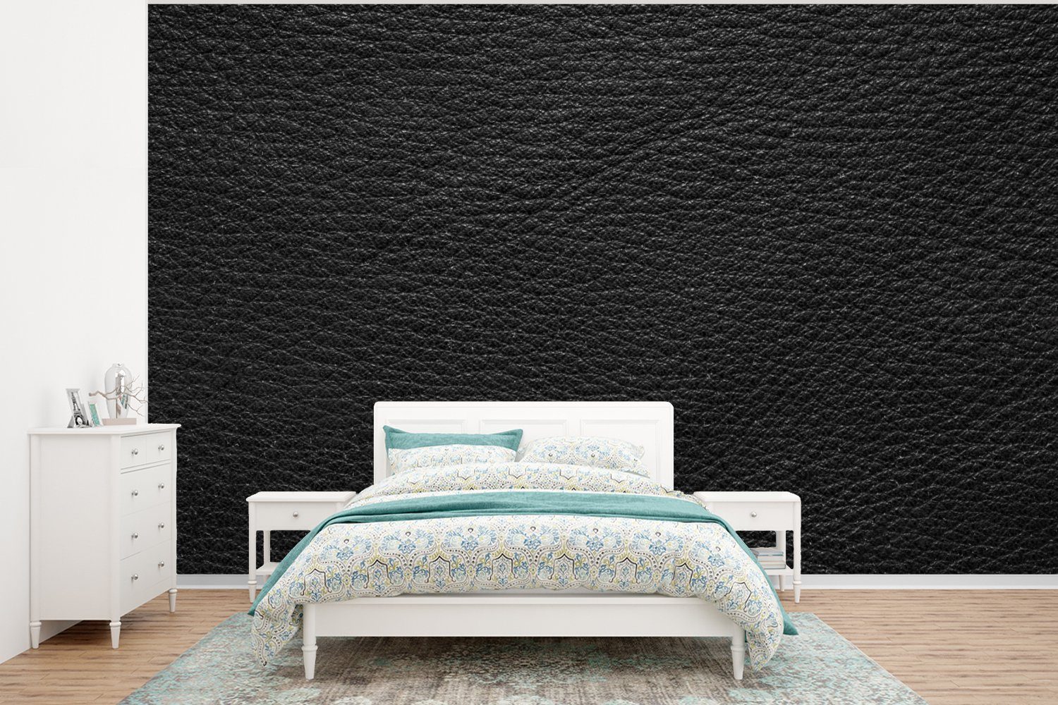 MuchoWow Fototapete Leder - Lederoptik - Schwarz - Grau, Matt, bedruckt, Wallpaper für Wohnzimmer, Schlafzimmer, Vinyl Tapete, 295x220 cm