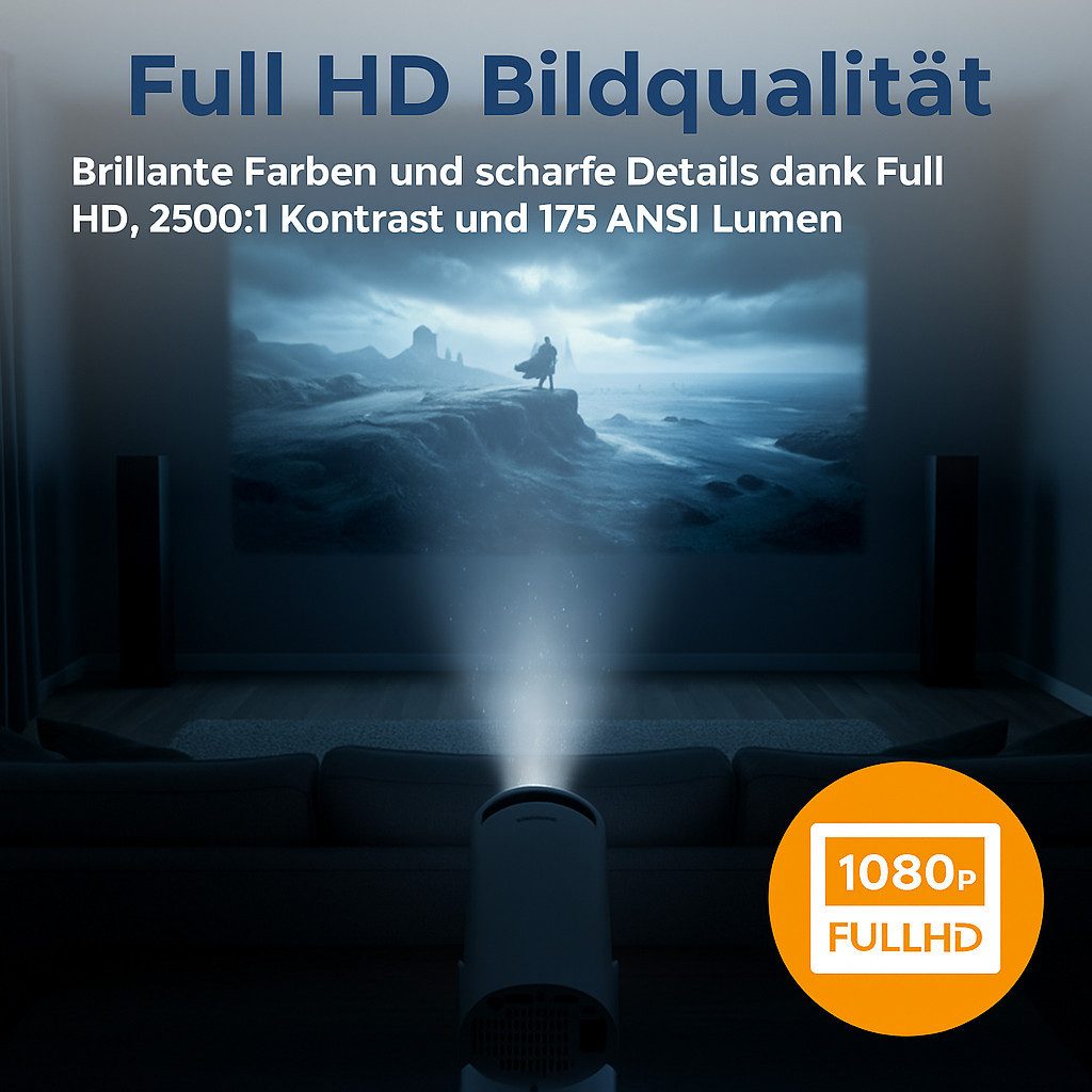 Denver PR-2500 Beamer (175 lm, 2500:1, 1280 x 720 px, mit 180° drehbarem Kopf und Bluetooth 5.0 Audio)