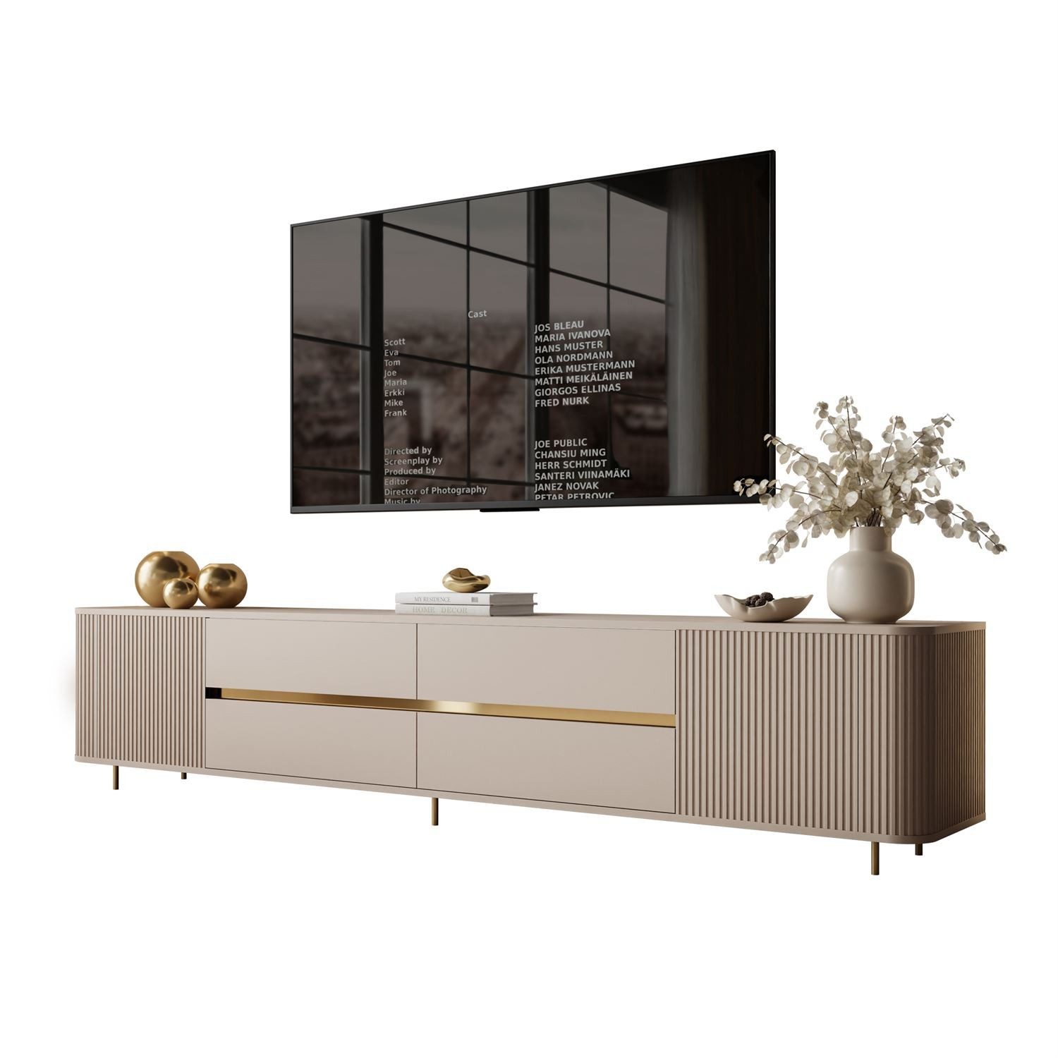 ALLHOUSE24 TV-Schrank MIRACLE GOLD mit dekorativen vertikalen Rillenstruktur, TV Lowboard (1x TV Schrank) Breite 240 cm