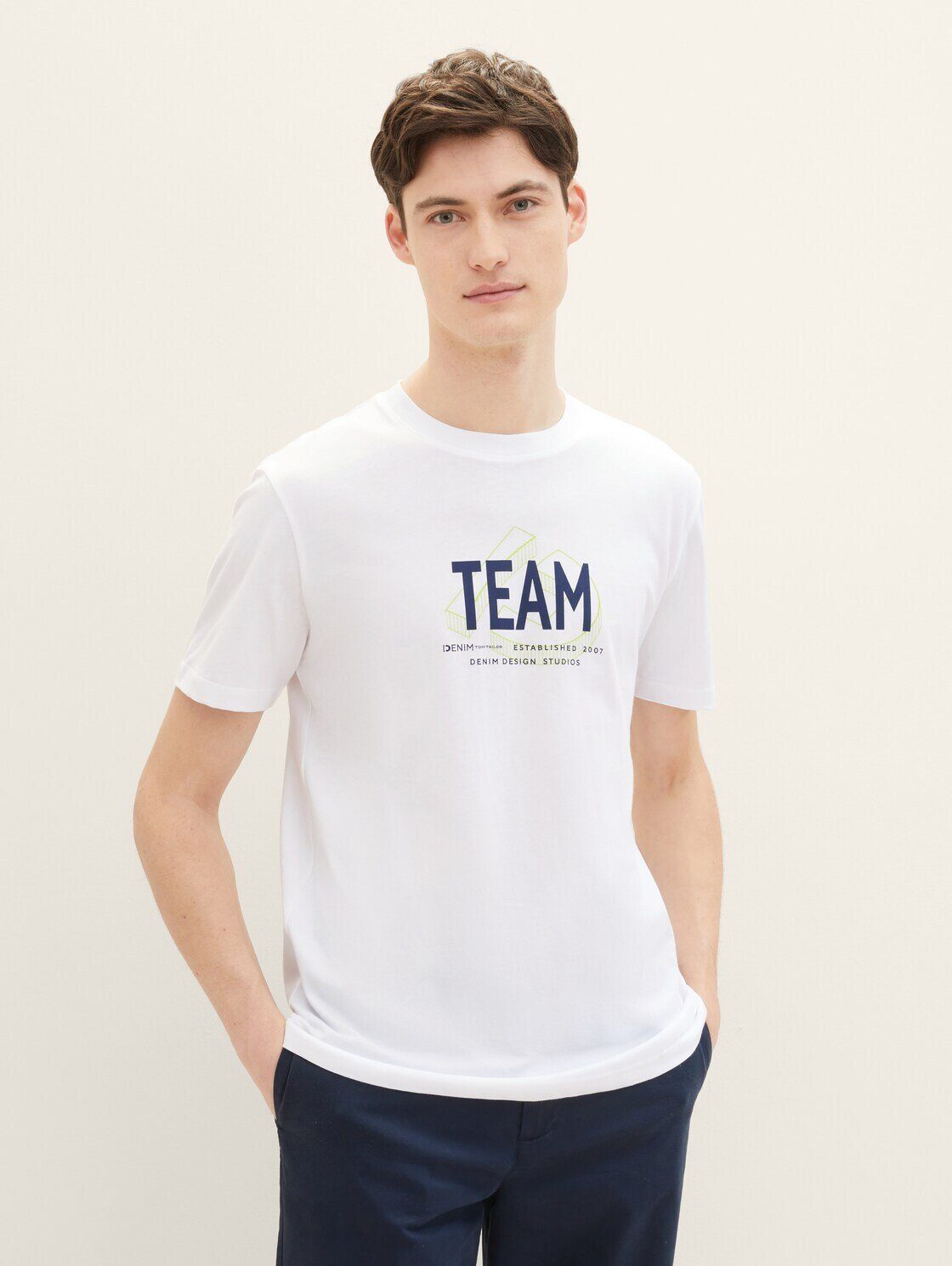 White T-Shirt TOM Denim TAILOR T-Shirt Print mit