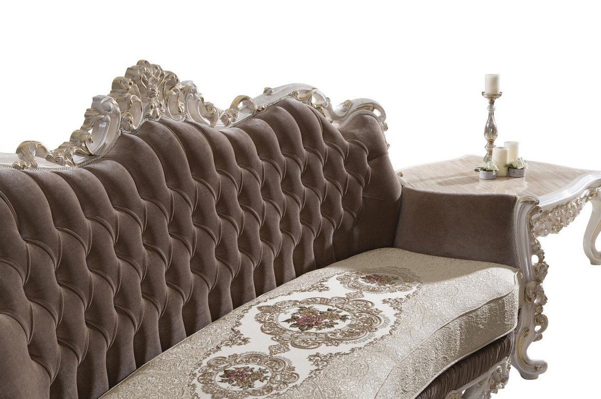 Sofa Casa - Sofa x Wohnzimmer Braun dekorativen Möbel cm Kissen / Luxus 120 / mit Gold x Padrino 240 Barock Edle H. 90 Barock Weiß / Beige Wohnzimmer