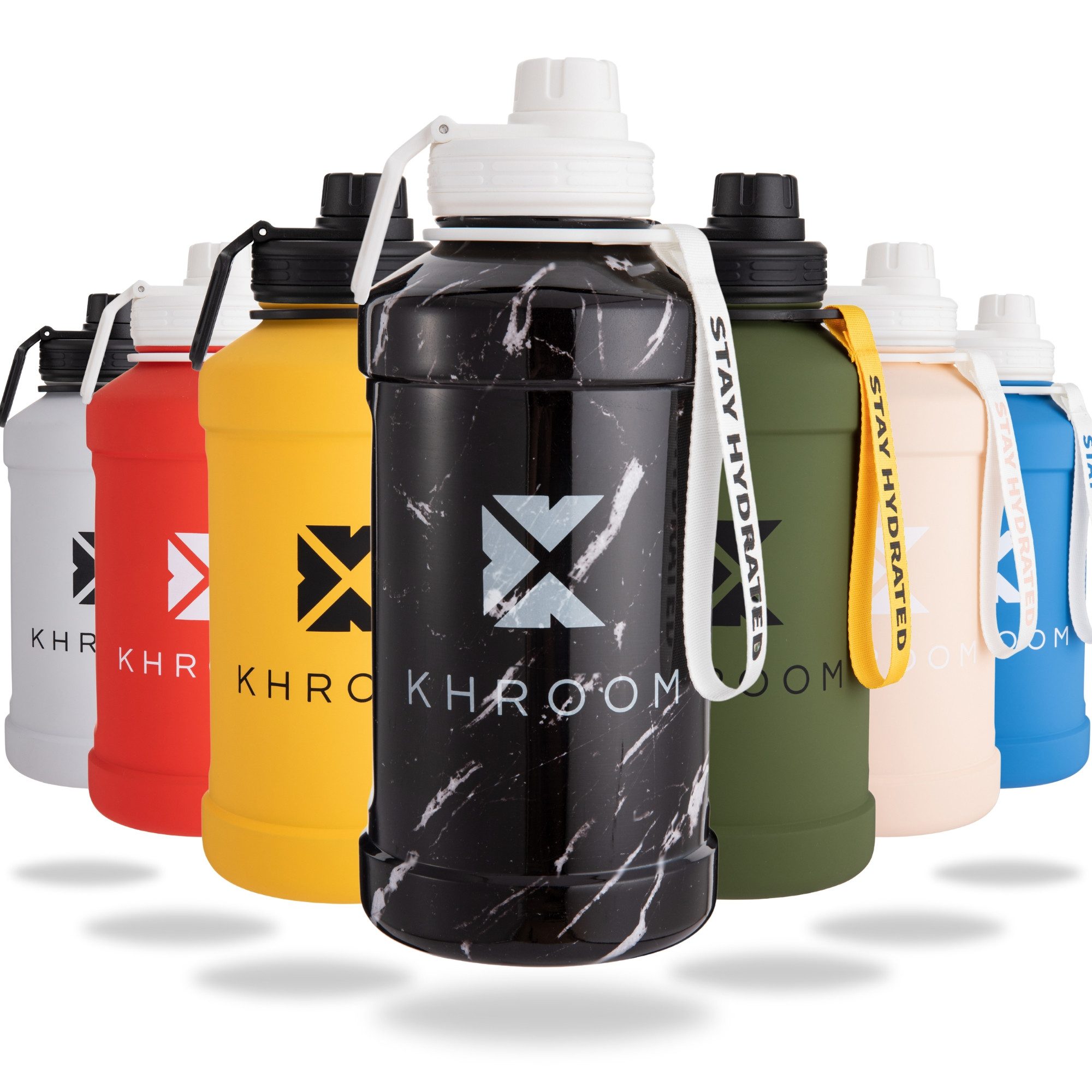 Khroom Trinkflasche Edelstahl 1,3L & 2,2L, Sport Gym Outdoor, 2 Liter XXL Wasserflasche, BPA-frei, auslaufsicher, bruchsicher, Kohlensäure geeignet