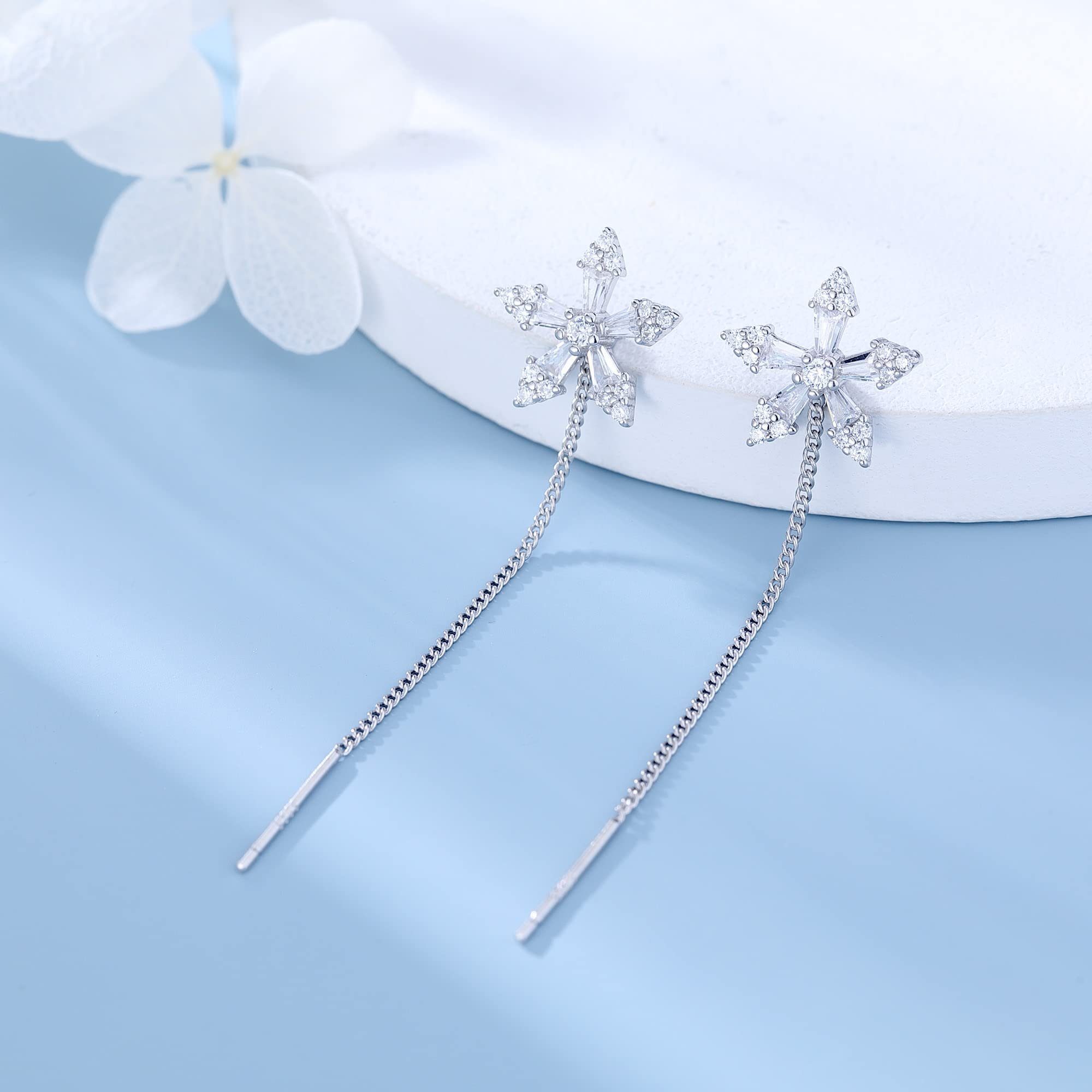 Schneeflocke Mädchen CZ Silber Sterling Blumenbaum 925 Teenager Ohrringe Kette Ohrringe Paar silbrig Ohrhänger Blume für POCHUMIDUU Frauen Einfädelquaste), (2-tlg., Dangling