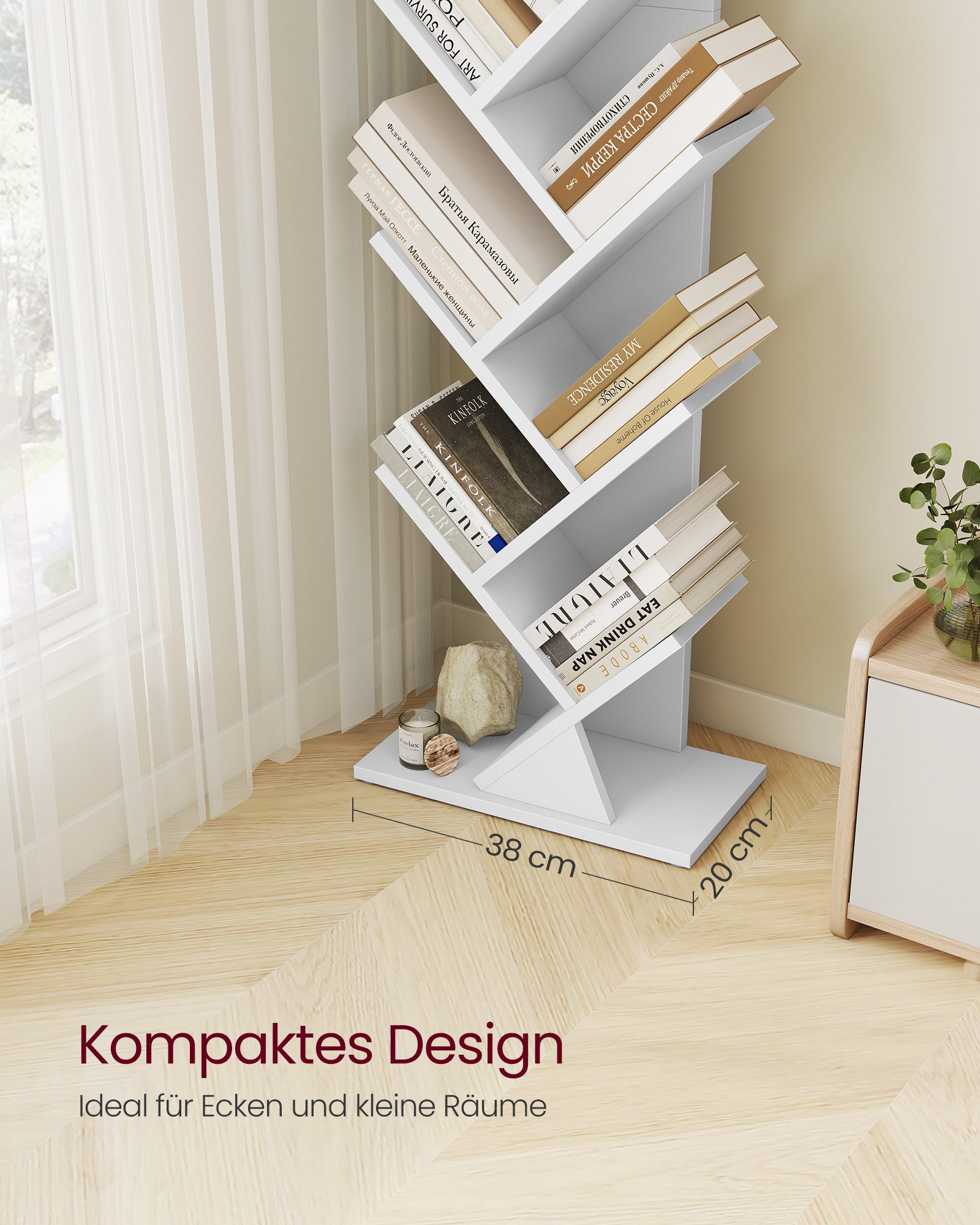 VASAGLE Bücherregal, Baumform, Standregal 9 Ebenen, Eckregal