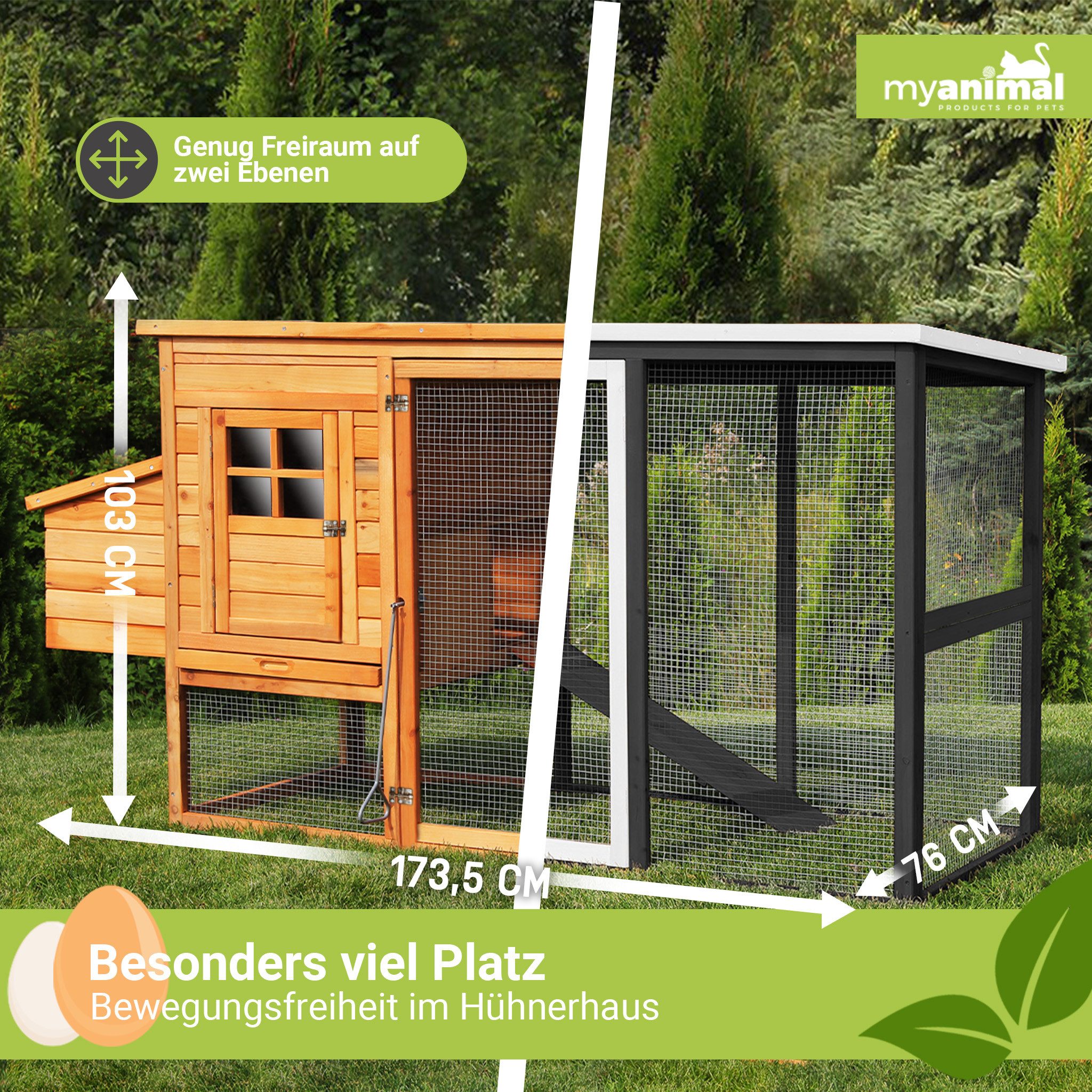 My Animal Hühnerstall Hühnerstall MH-04 für 3-4 Hühner - Wetterbeständig - Kiefernholz, Hühnerhaus Hühner Käfig Gehege Geflügelstall - Nistkasten