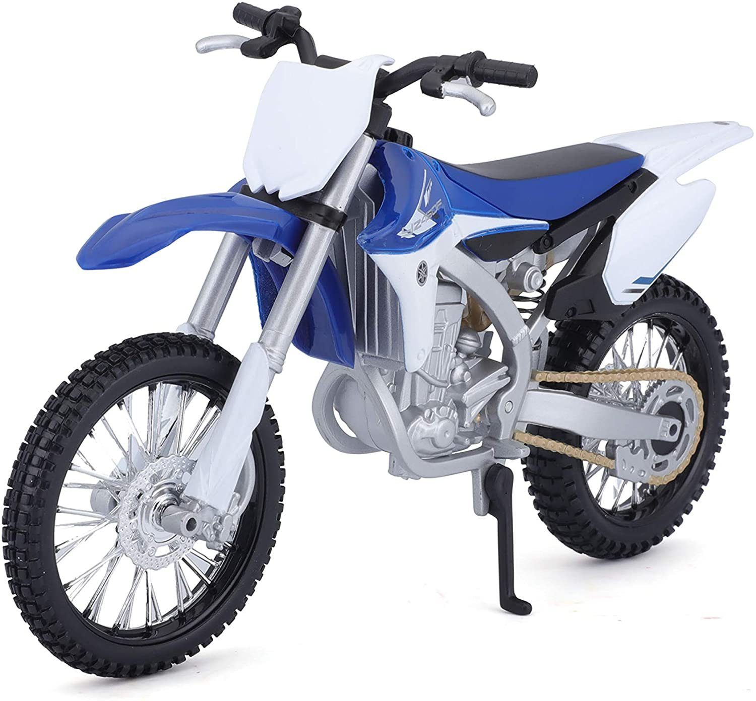 Maisto® Modellmotorrad Yamaha YZ450F (weiß-blau, Maßstab 1:12), Maßstab 1:12, detailliertes Modell
