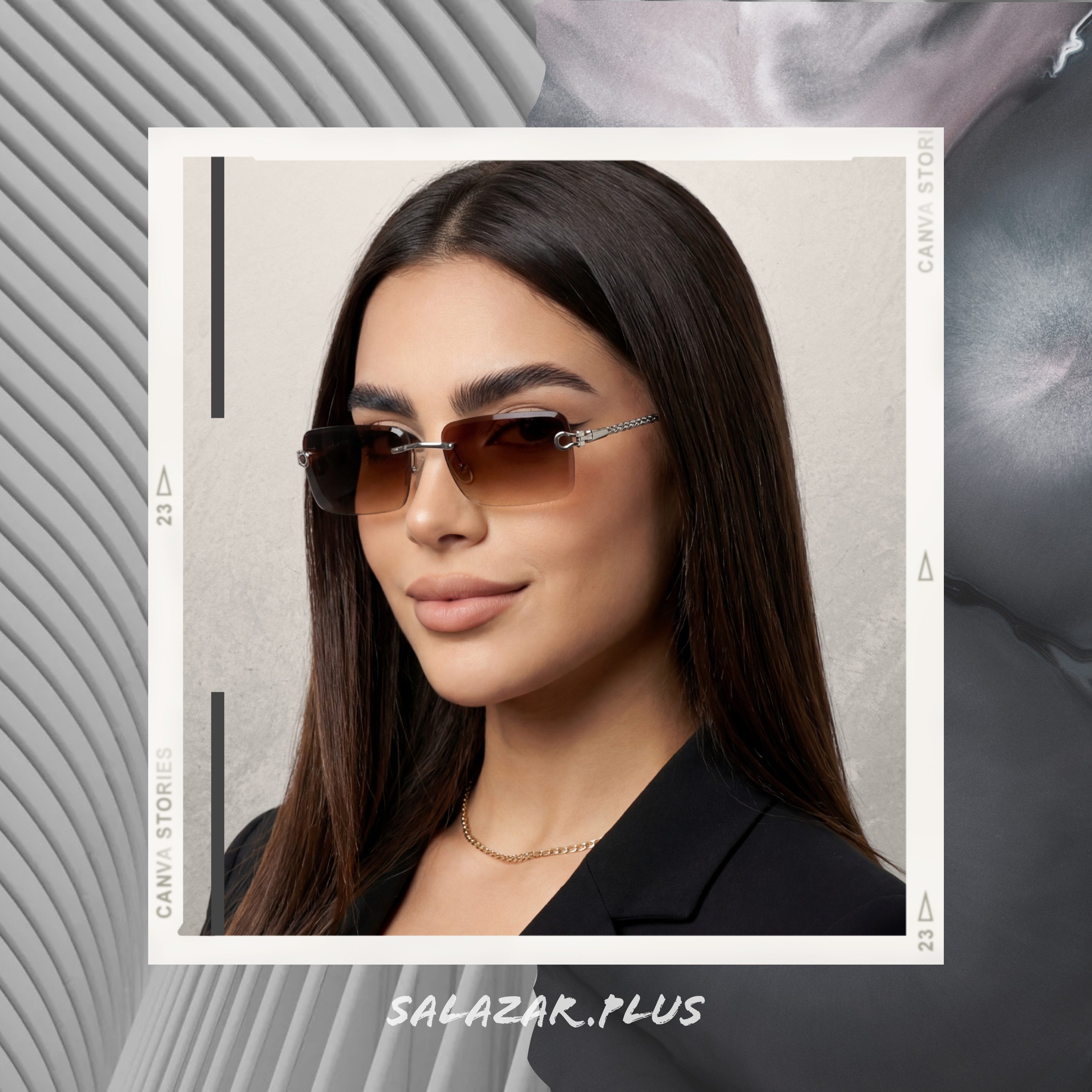 salazar.plus Sonnenbrille Premium Randlos Rechteckig Metallgestell Blau Braun Schwarz Grau Elegante randlose Metall-Sonnenbrille im modernen Rechteck-Design – Bild 2 von 3
