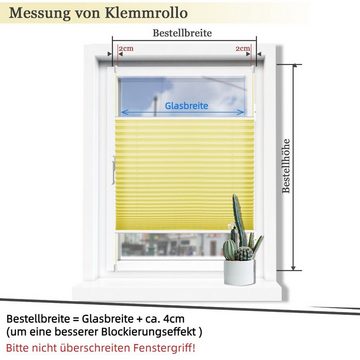 Plissee ohne Bohren Klemmfix, Sichtschutz und Sonnenschutz, OUBO, Lichtdurchlässig Rollo für Fenster & Tür, Klemmfix, mitgelieferten, verstellbaren Klemmträger