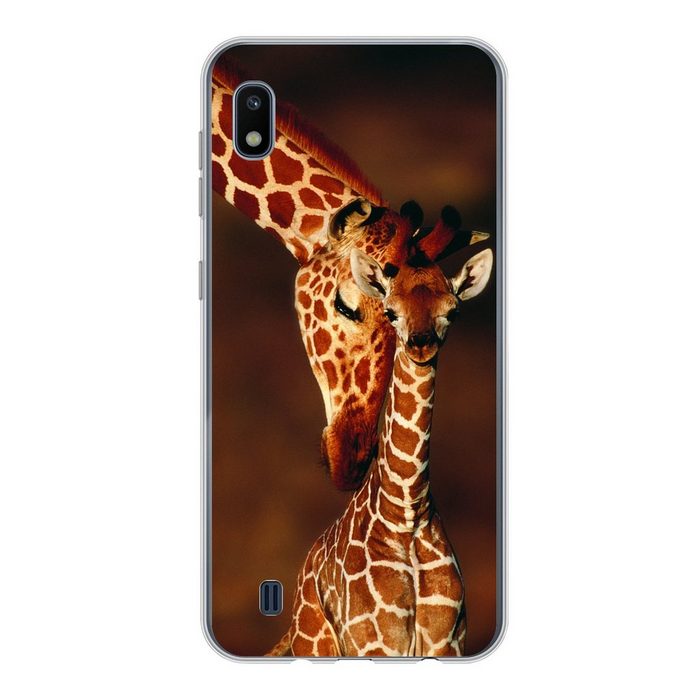 MuchoWow Handyhülle Giraffe - Kalb - Porträt Handyhülle Samsung Galaxy A10 Smartphone-Bumper Print Handy