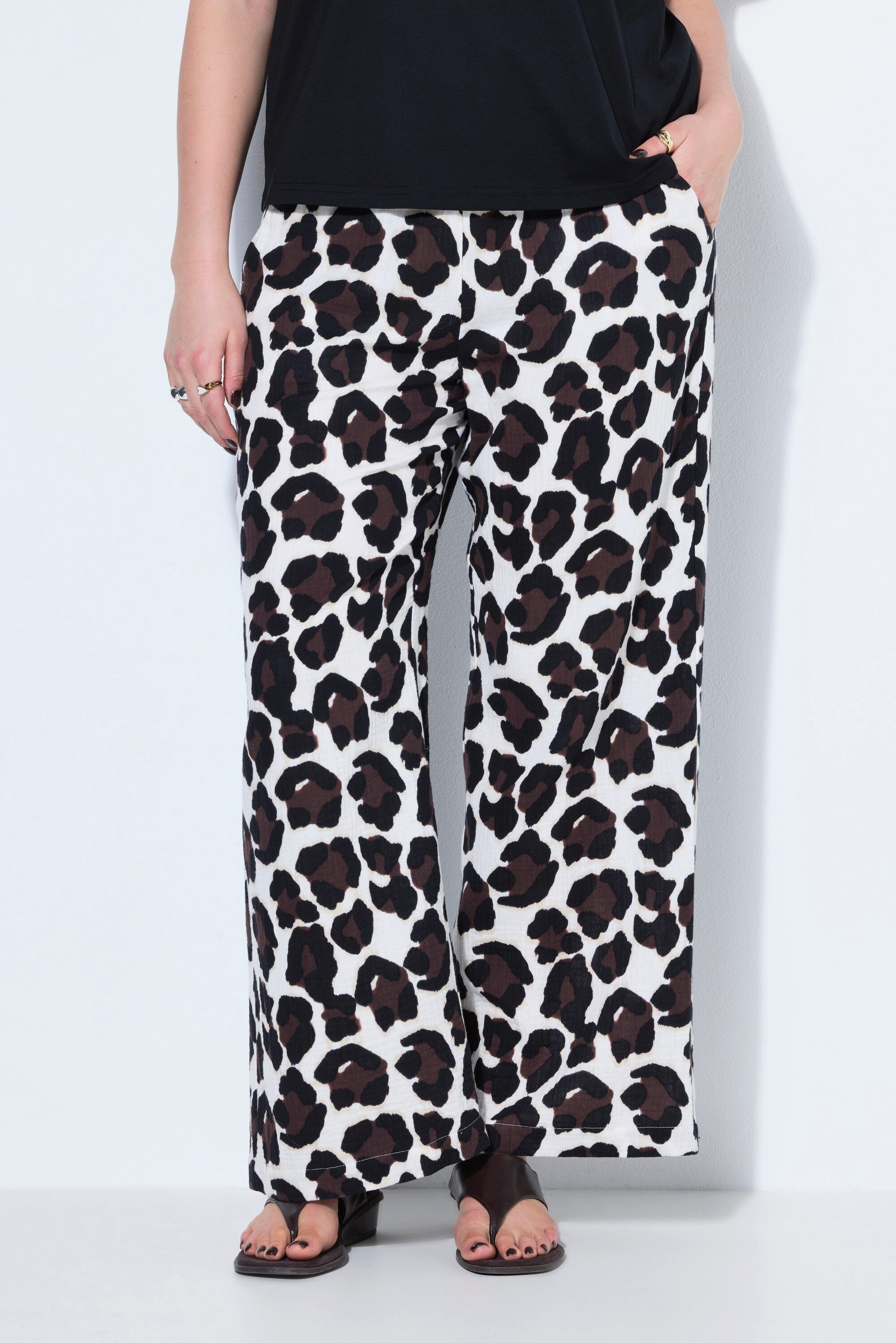 Schlupfhose Hose Wide Legs Musselin Leo