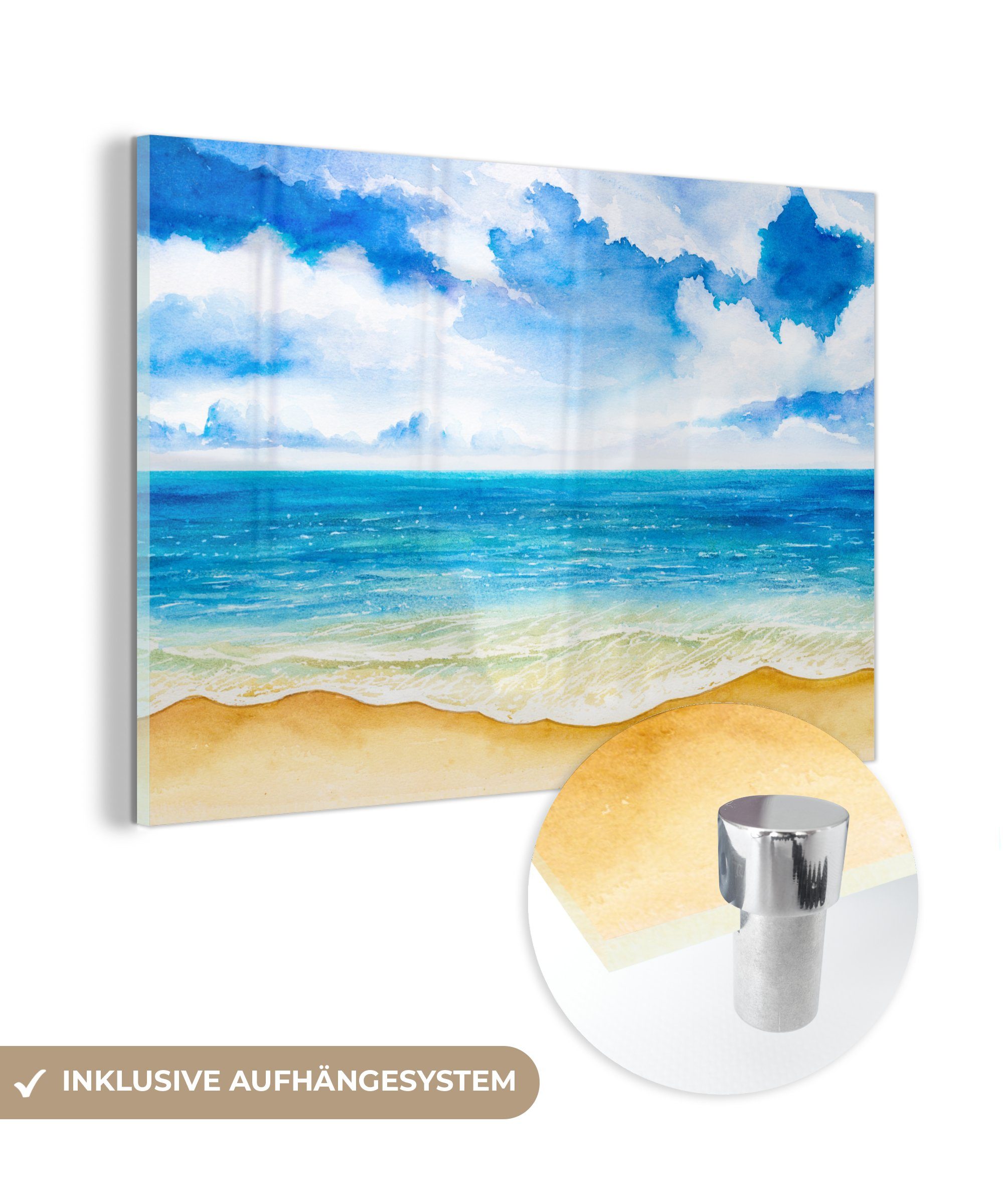 MuchoWow Acrylglasbild Strand - Meer - Himmel, (1 St), Acrylglasbilder Wohnzimmer & Schlafzimmer