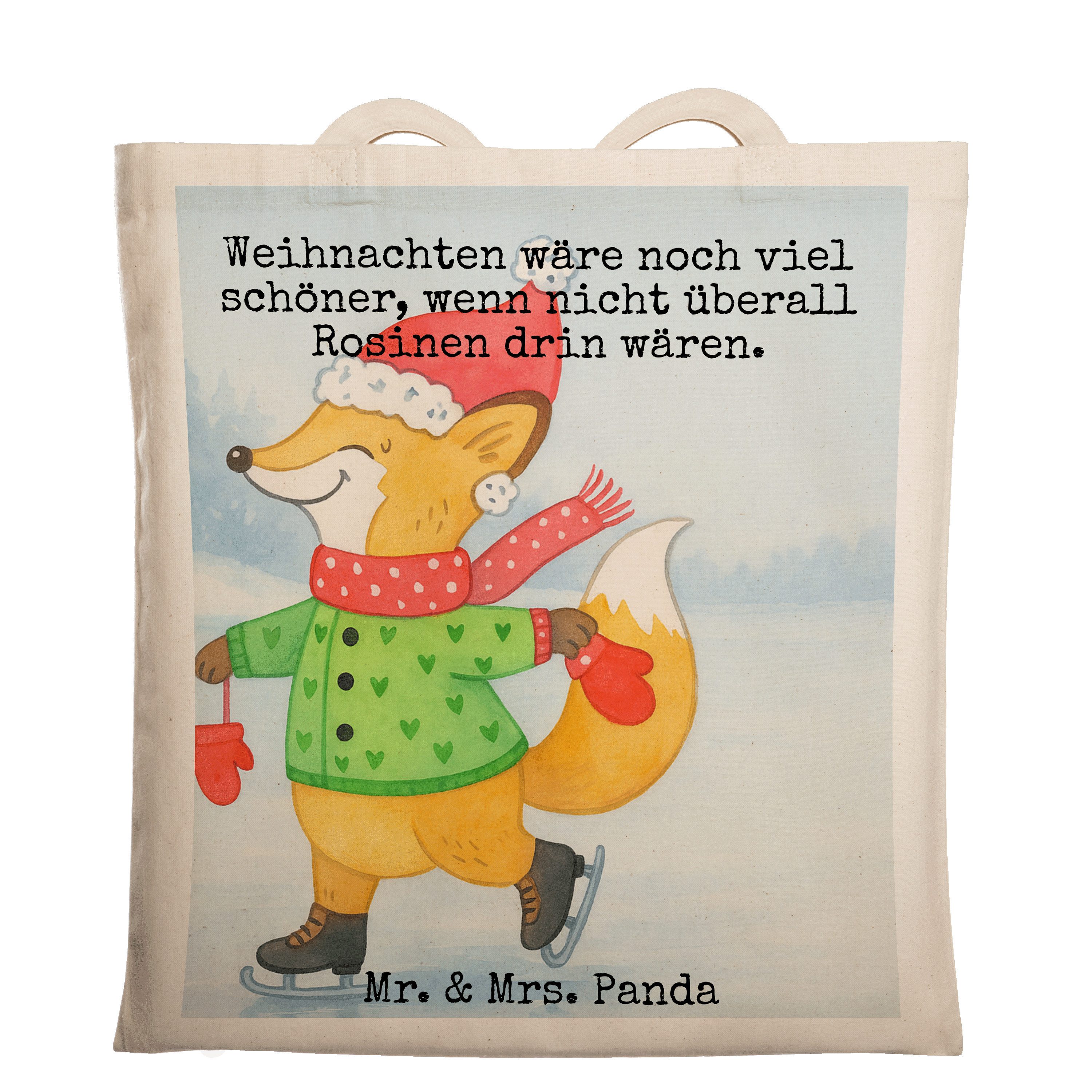 Mr. & Mrs. Panda Tragetasche Fuchs Schlittschuhe Design, Tote Bag, Weiß, Tannenbaum, Beutel, Wint (Packung), tasche baumwolle Einkaufstasche universaltasche