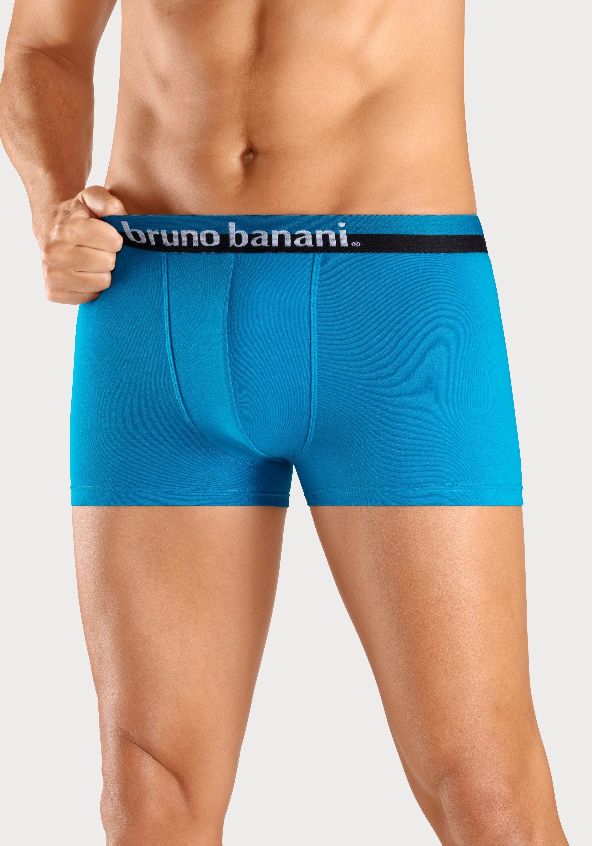 auf dem erhabenem Bund 4-St) anthrazit petrol, mit blau, Banani Bruno Boxer (Packung, Logo-Druck navy,